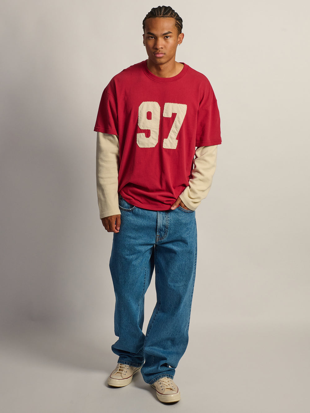 KOLBY T-SHIRT DE FOOTBALL GAUFRÉ À MANCHES LONGUES - ROUGE