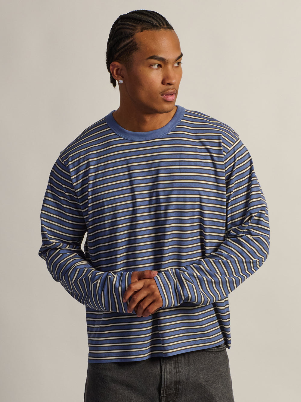 KOLBY ESSENTIAL BAGGY T-SHIRT À MANCHES LONGUES - RAYURE BLEU
