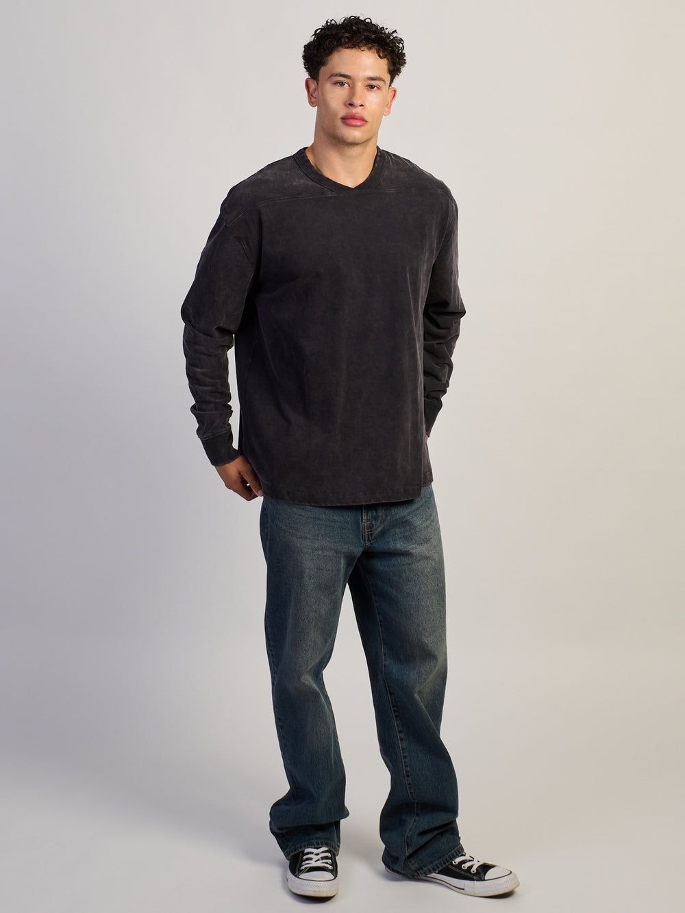 KOLBY LONG SLEEVE HEAVYWEIGHT FOOTBALL TEE - VINTAGE BLACK - Boathouse