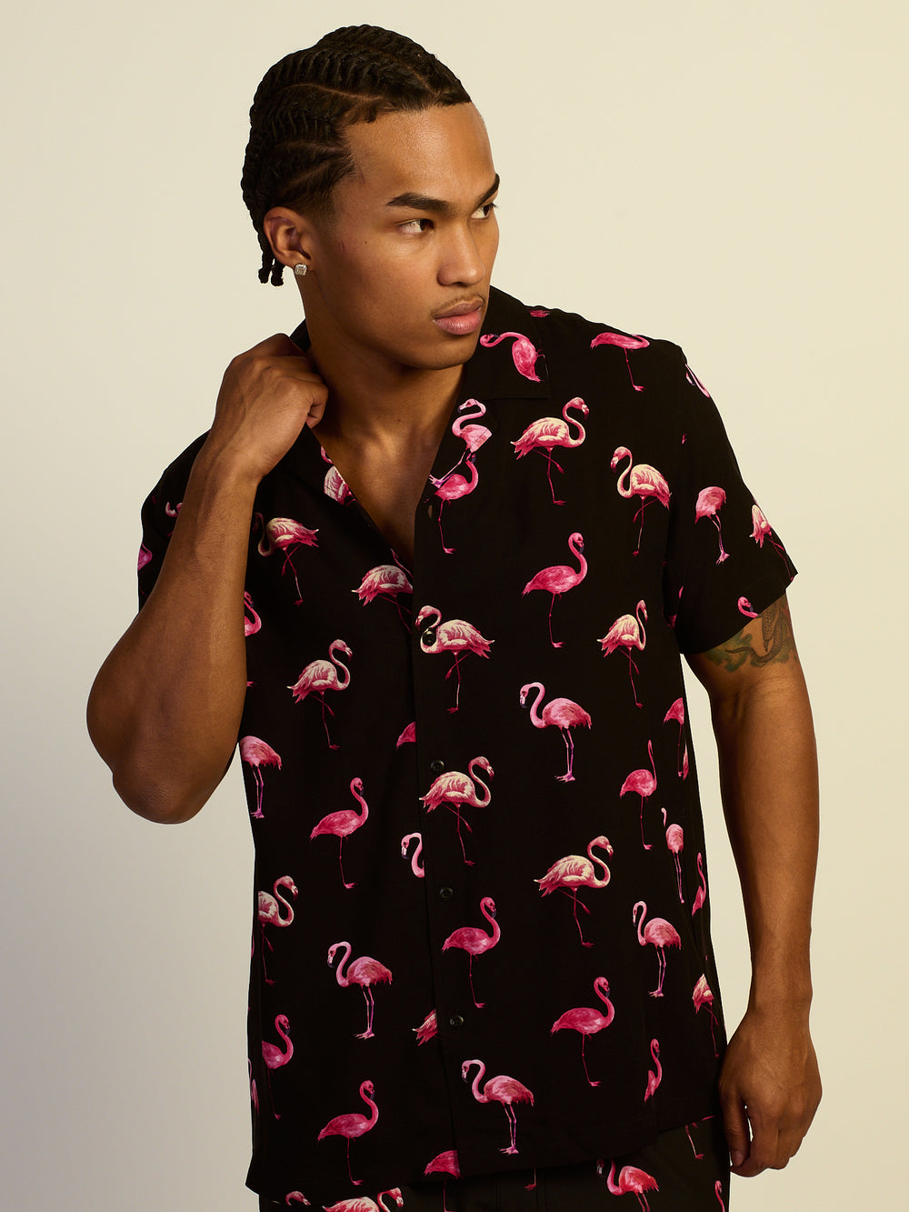 KOLBY FLAMINGO WOVEN SHIRT - BLACK