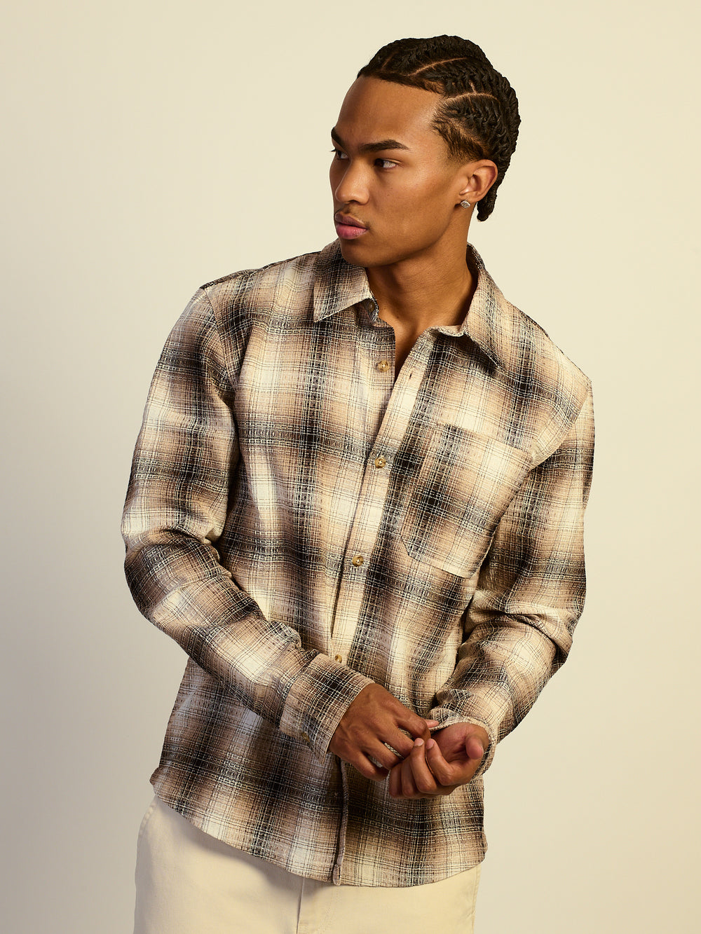 KOLBY BOXY PLAID SHIRT - NATURAL