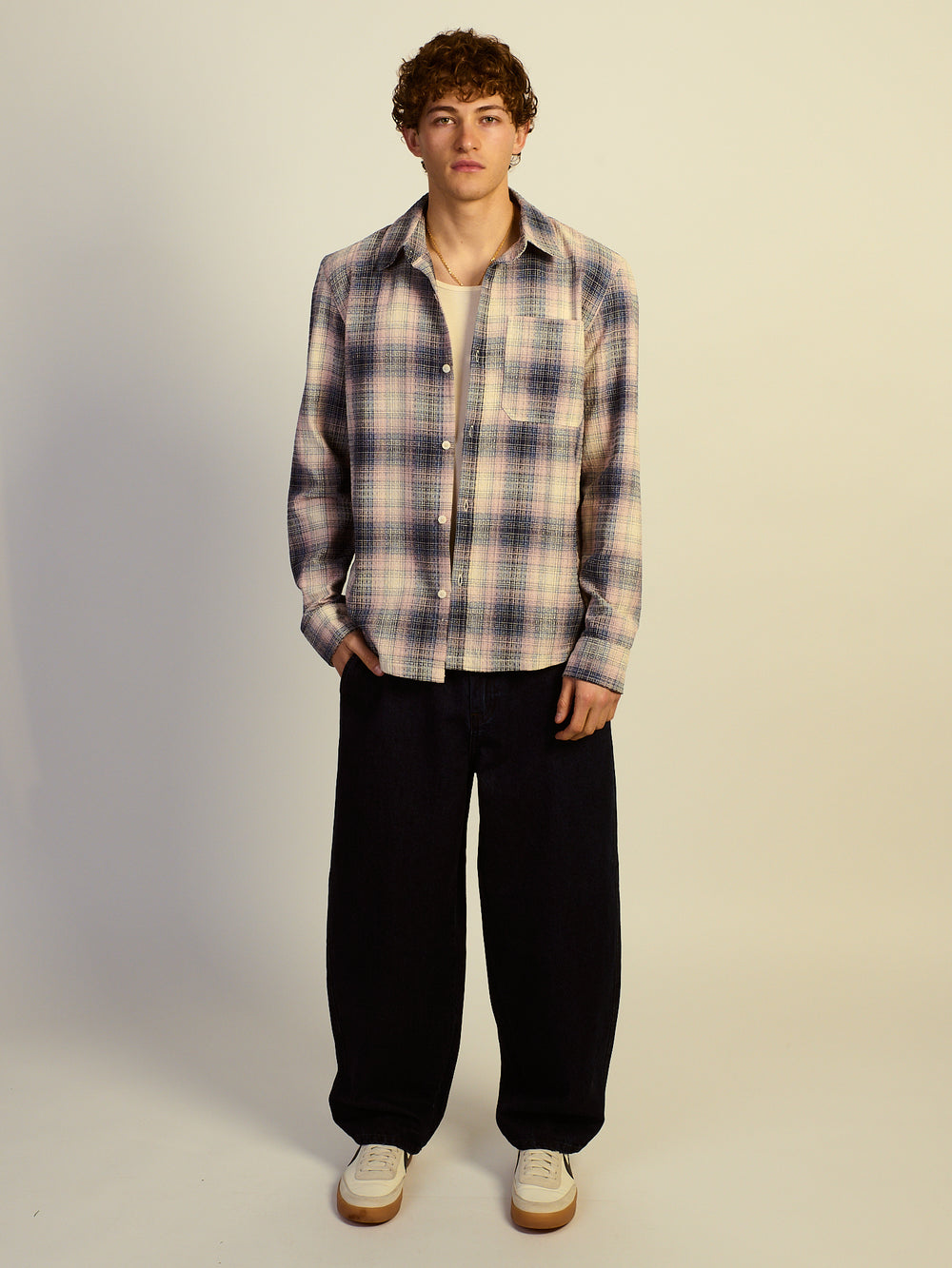 KOLBY BOXY PLAID SHIRT - OFF WHITE