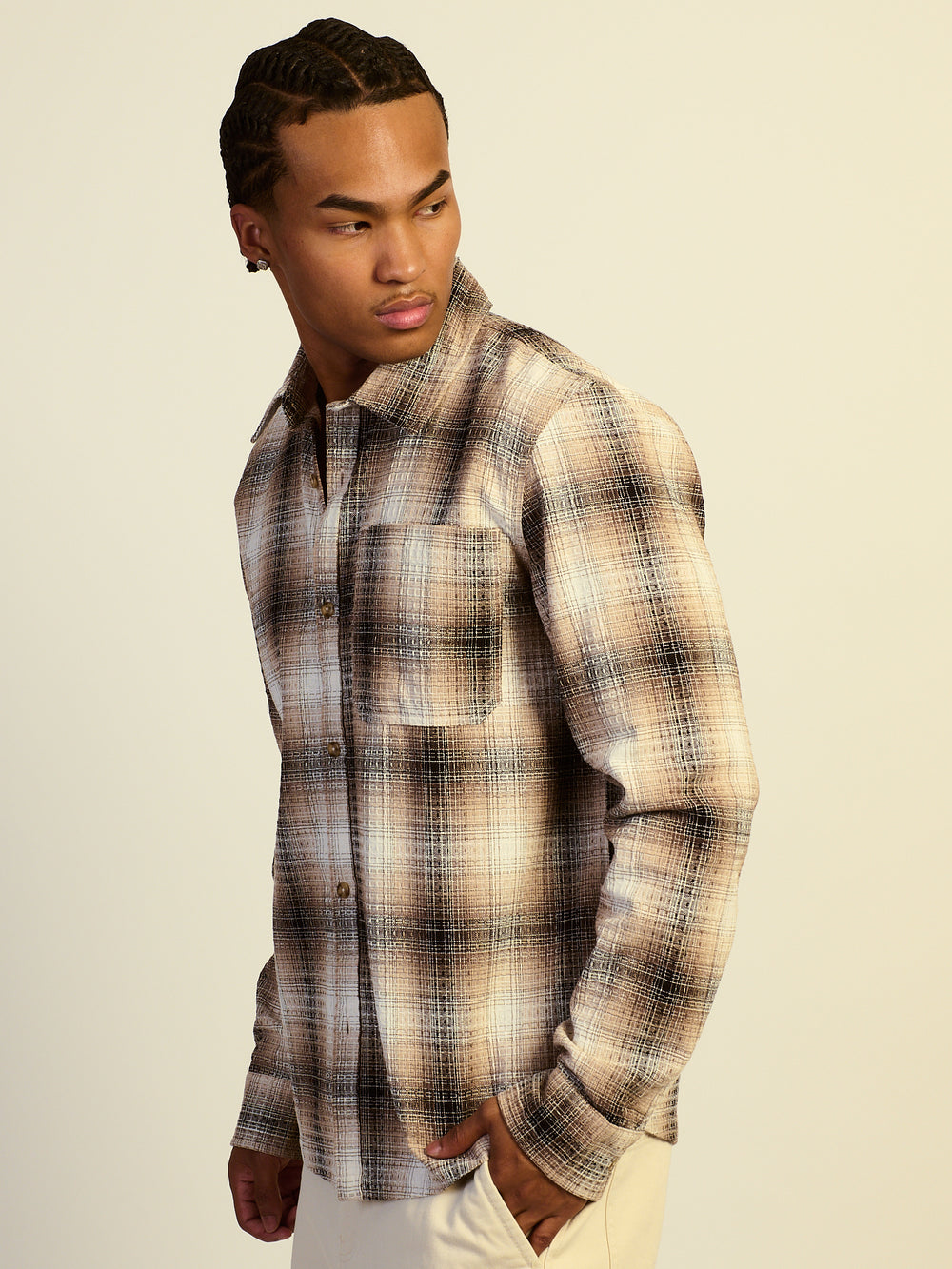 KOLBY BOXY PLAID SHIRT - OFF WHITE