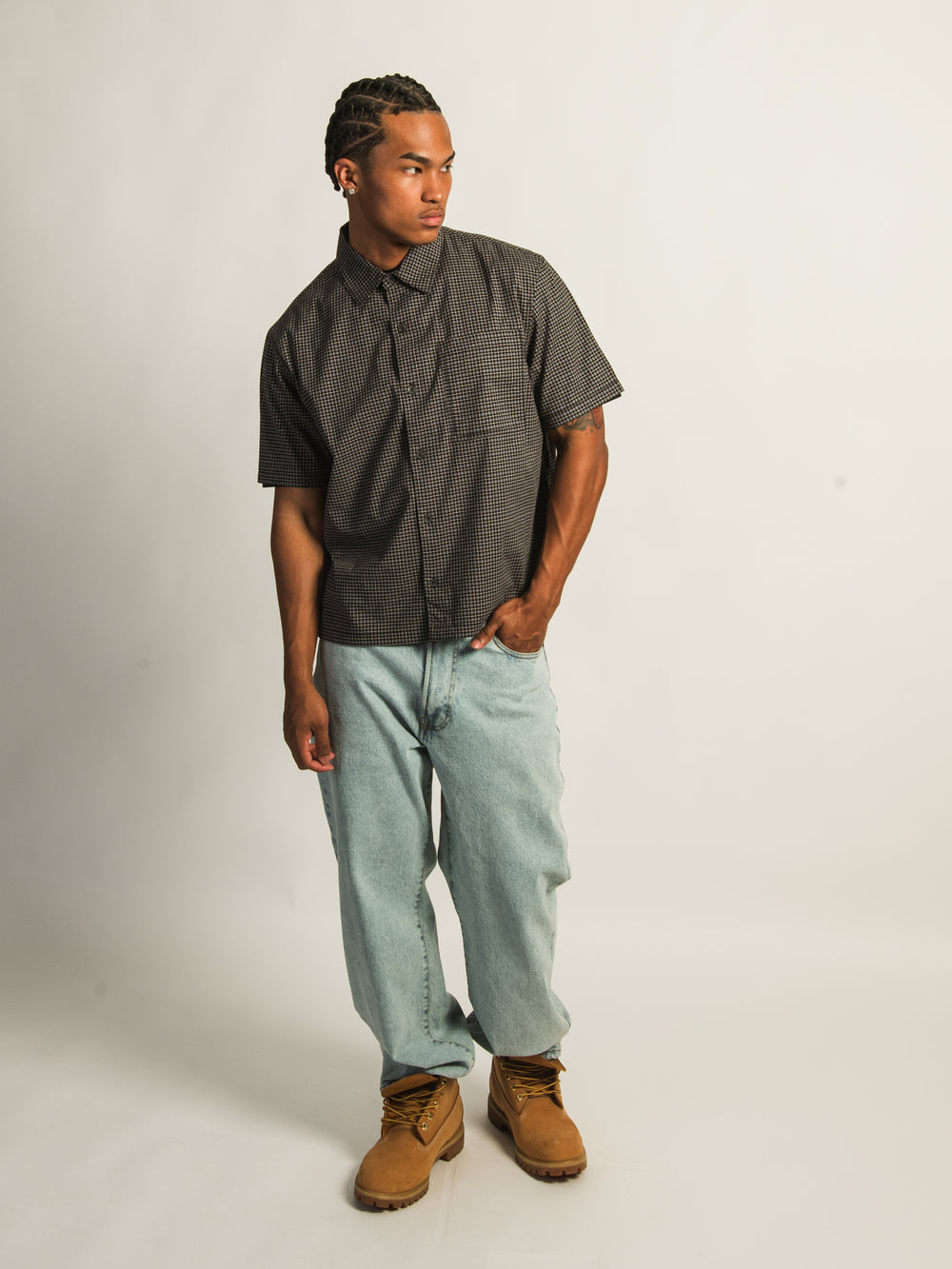 KOLBY BOXY PLAID SHIRT - BLACK