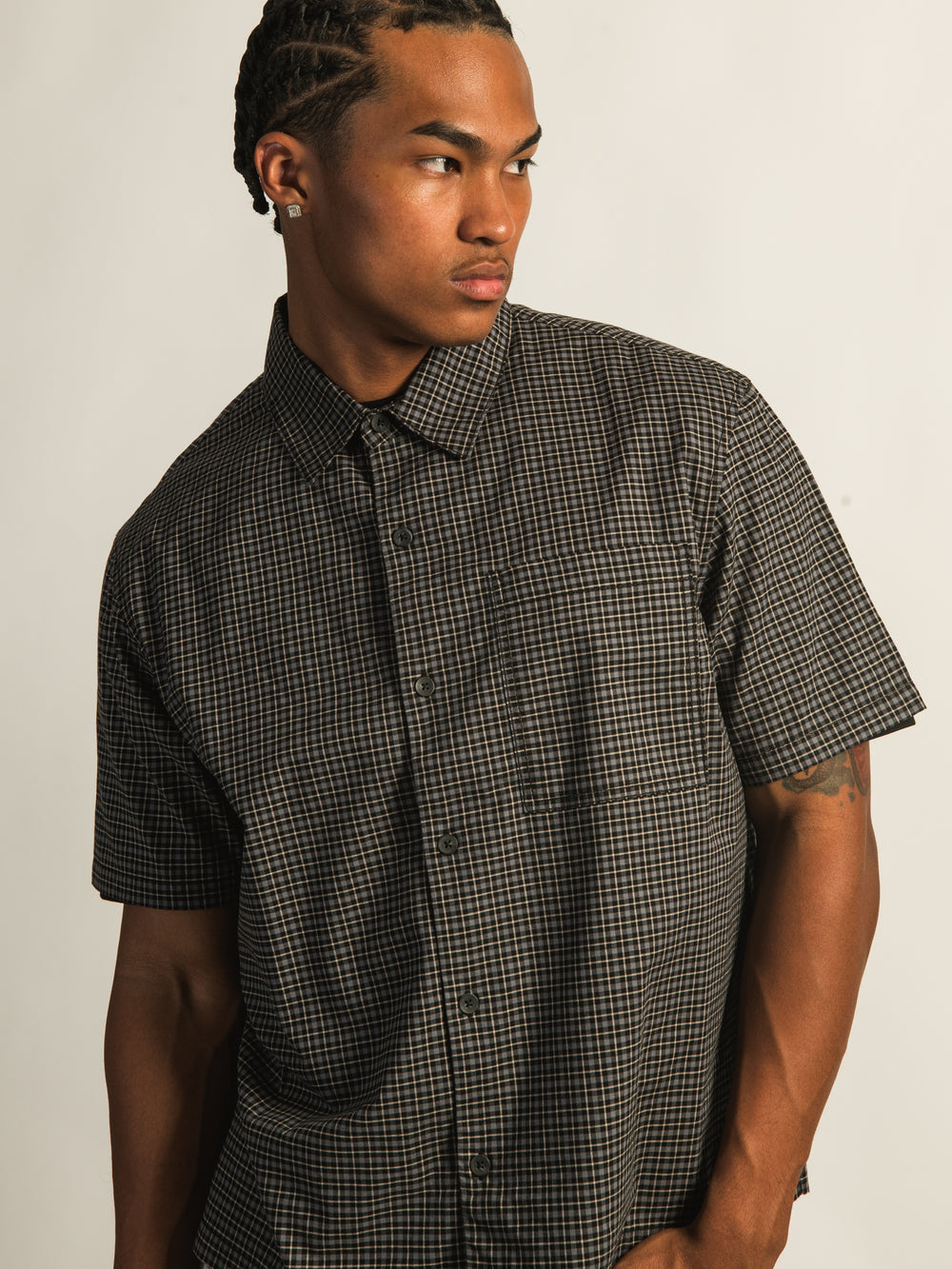 KOLBY BOXY PLAID SHIRT - BLACK