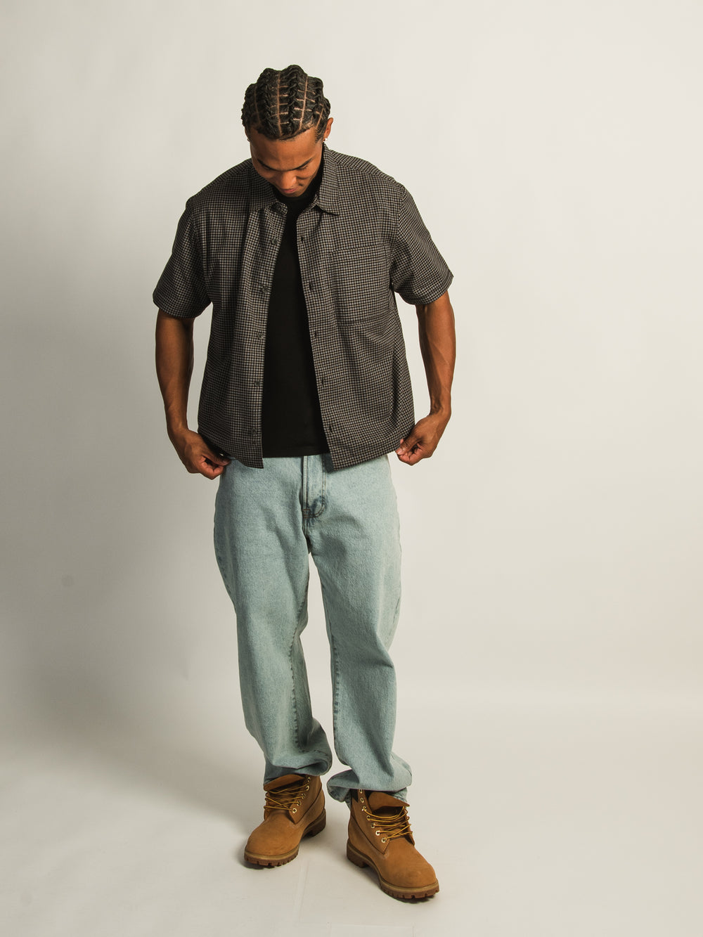KOLBY BOXY PLAID SHIRT - BLACK
