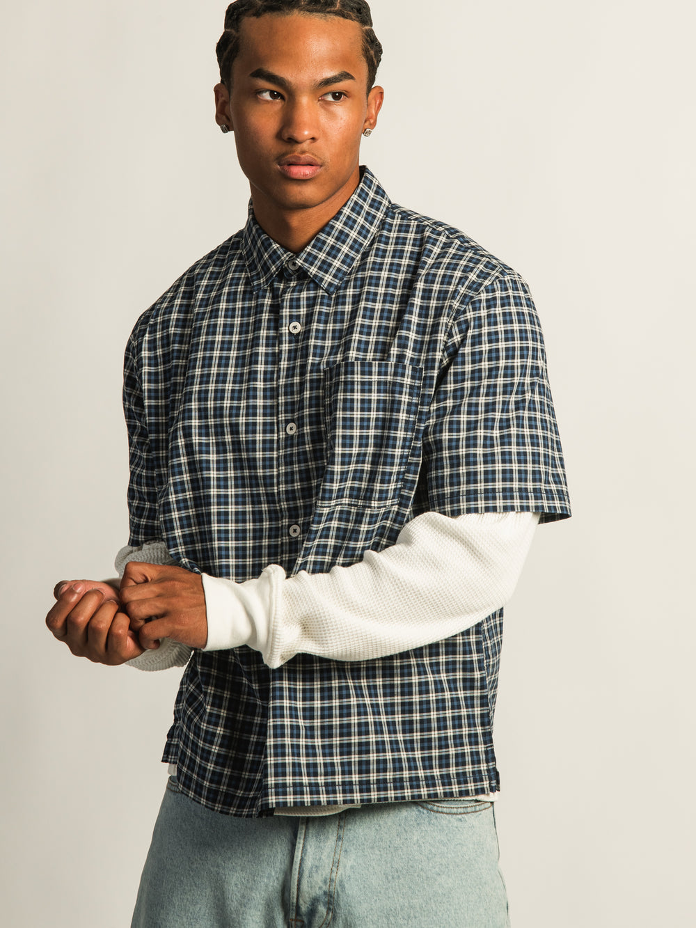 KOLBY BOXY PLAID SHIRT - BLUE