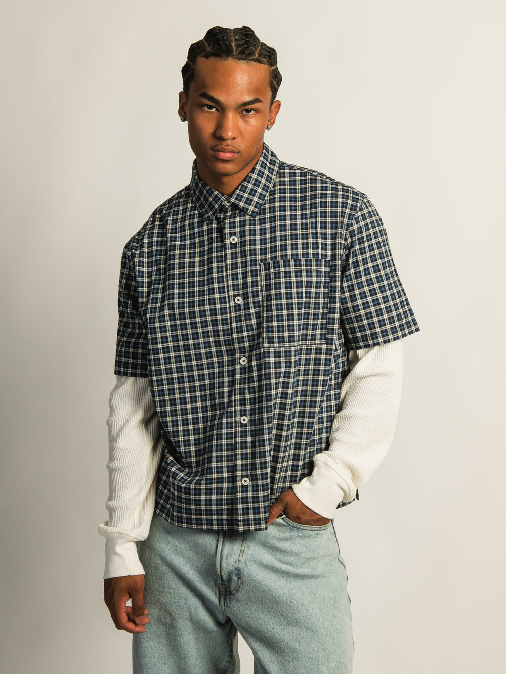 KOLBY BOXY PLAID SHIRT - BLUE