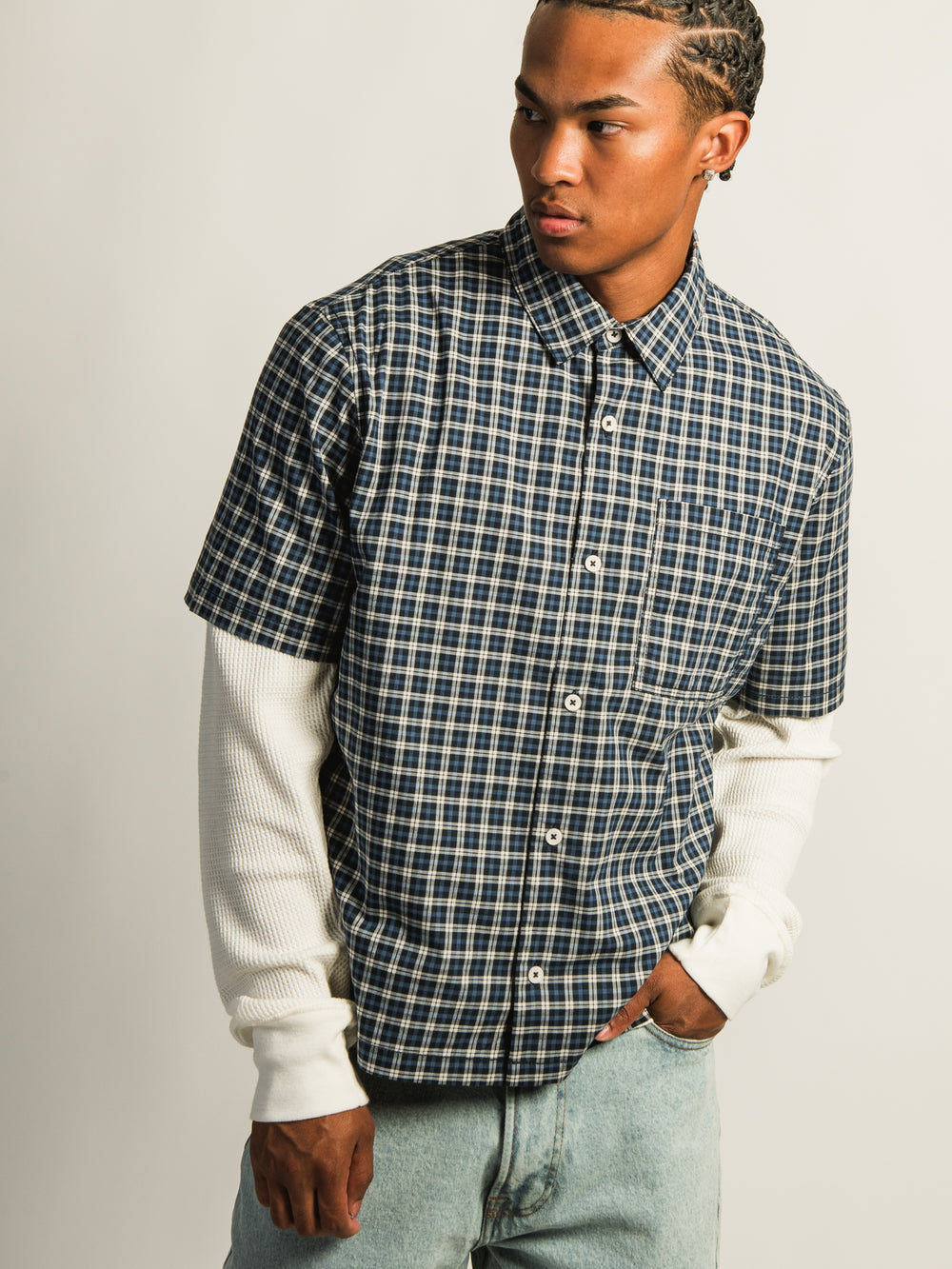 KOLBY BOXY PLAID SHIRT - BLUE