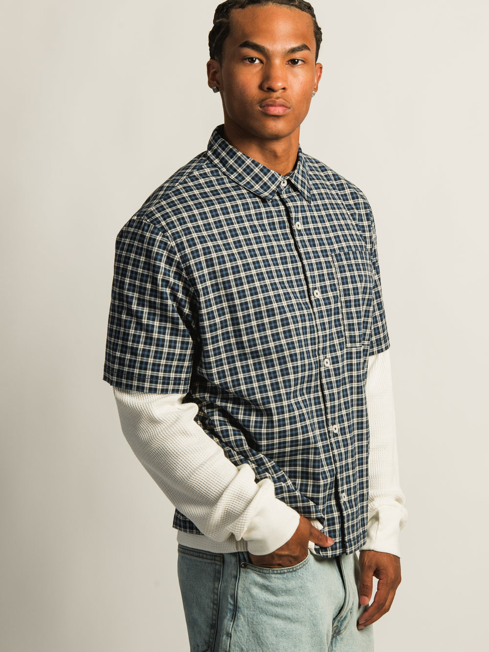 KOLBY BOXY PLAID SHIRT - BLUE