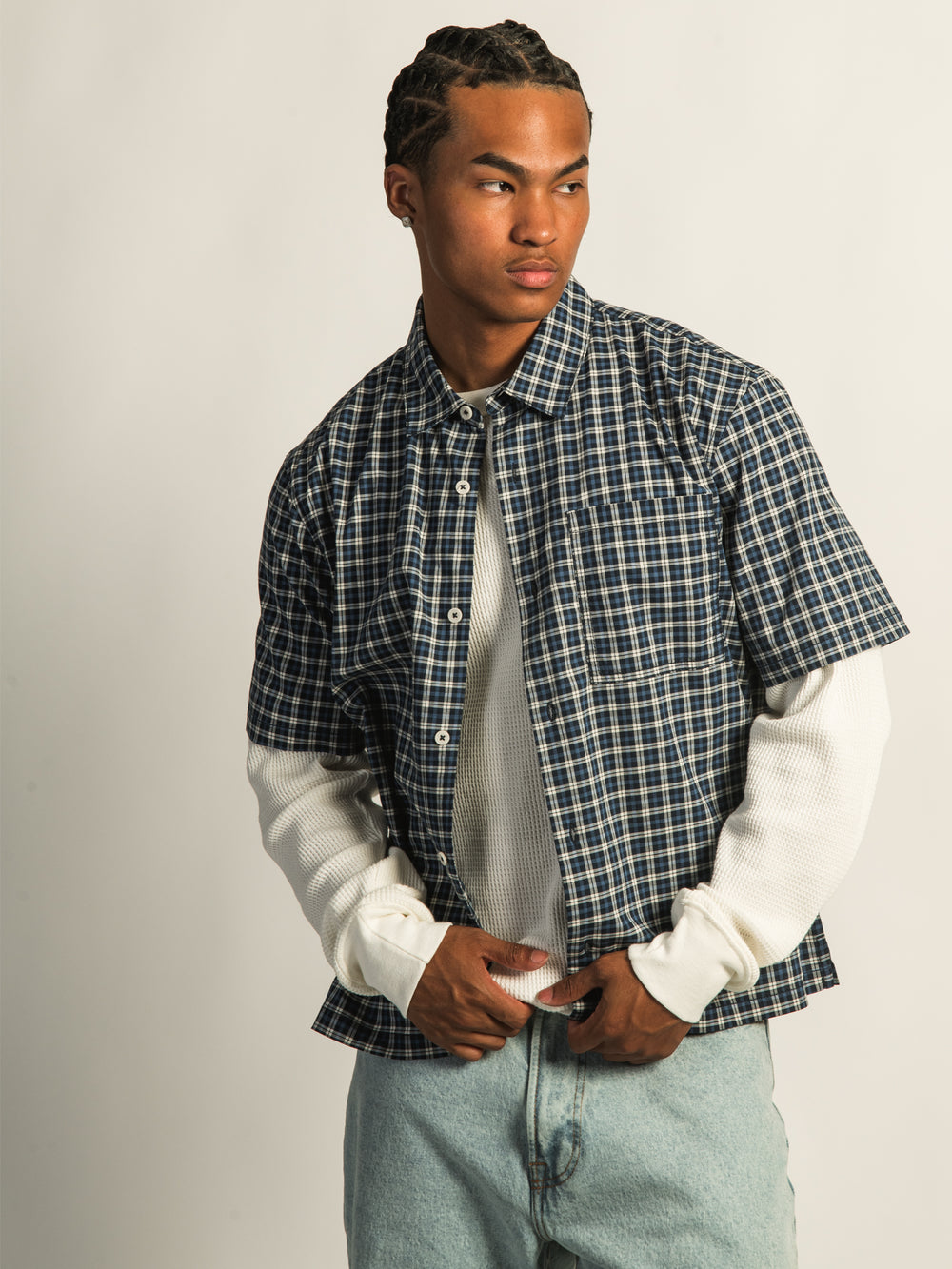KOLBY BOXY PLAID SHIRT - BLUE