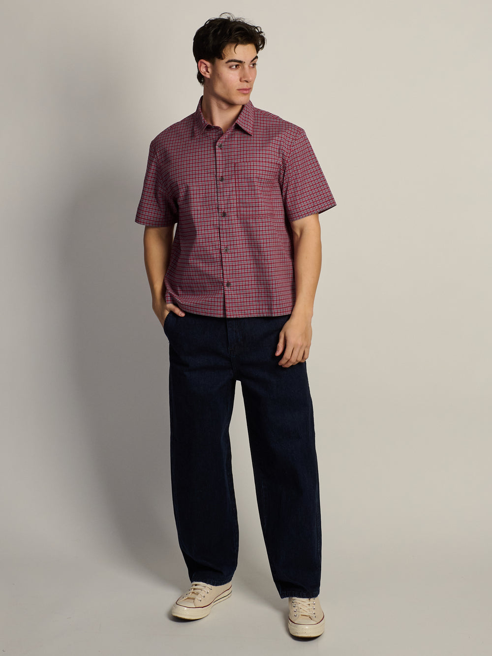 KOLBY KOLBY BOXY PLAID SHIRT - BURGUNDY - Boathouse