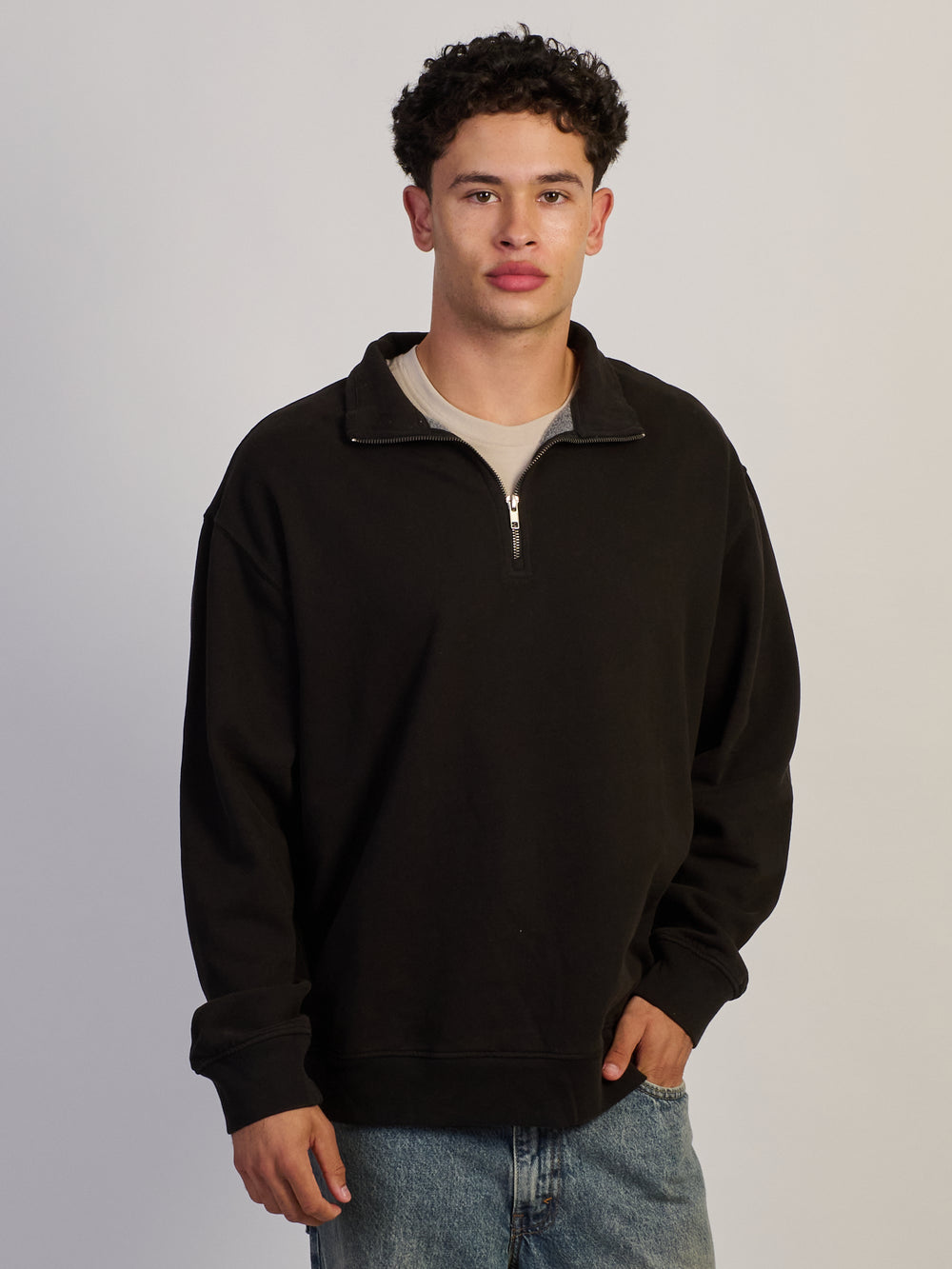 QUART DE ZIP KOLBY COUPE DÉCONTRACTÉE - NOIR