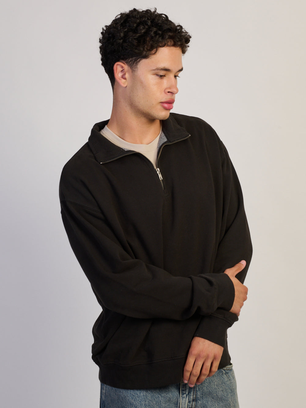 QUART DE ZIP KOLBY COUPE DÉCONTRACTÉE - NOIR