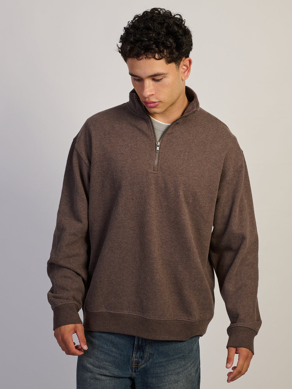 KOLBY KOLBY RELAXED FIT QUARTER ZIP - CHOCOLATE - Boathouse