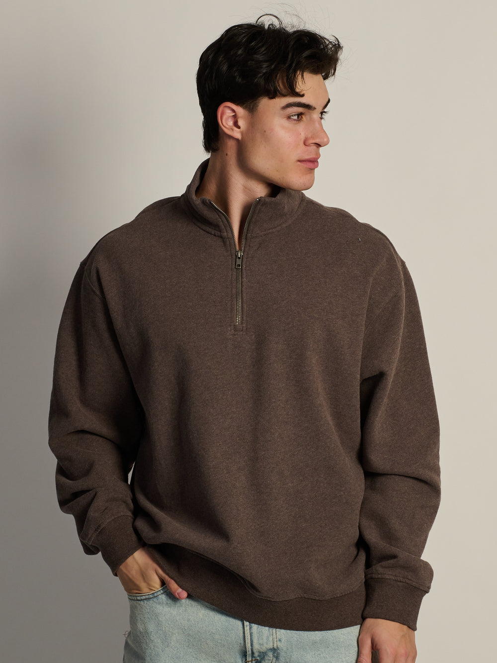 KOLBY RELAXED FIT QUARTER ZIP - CHOCOLATE