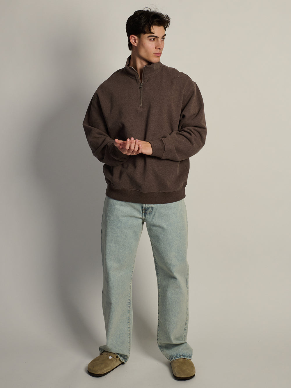 KOLBY RELAXED FIT QUARTER ZIP - CHOCOLATE