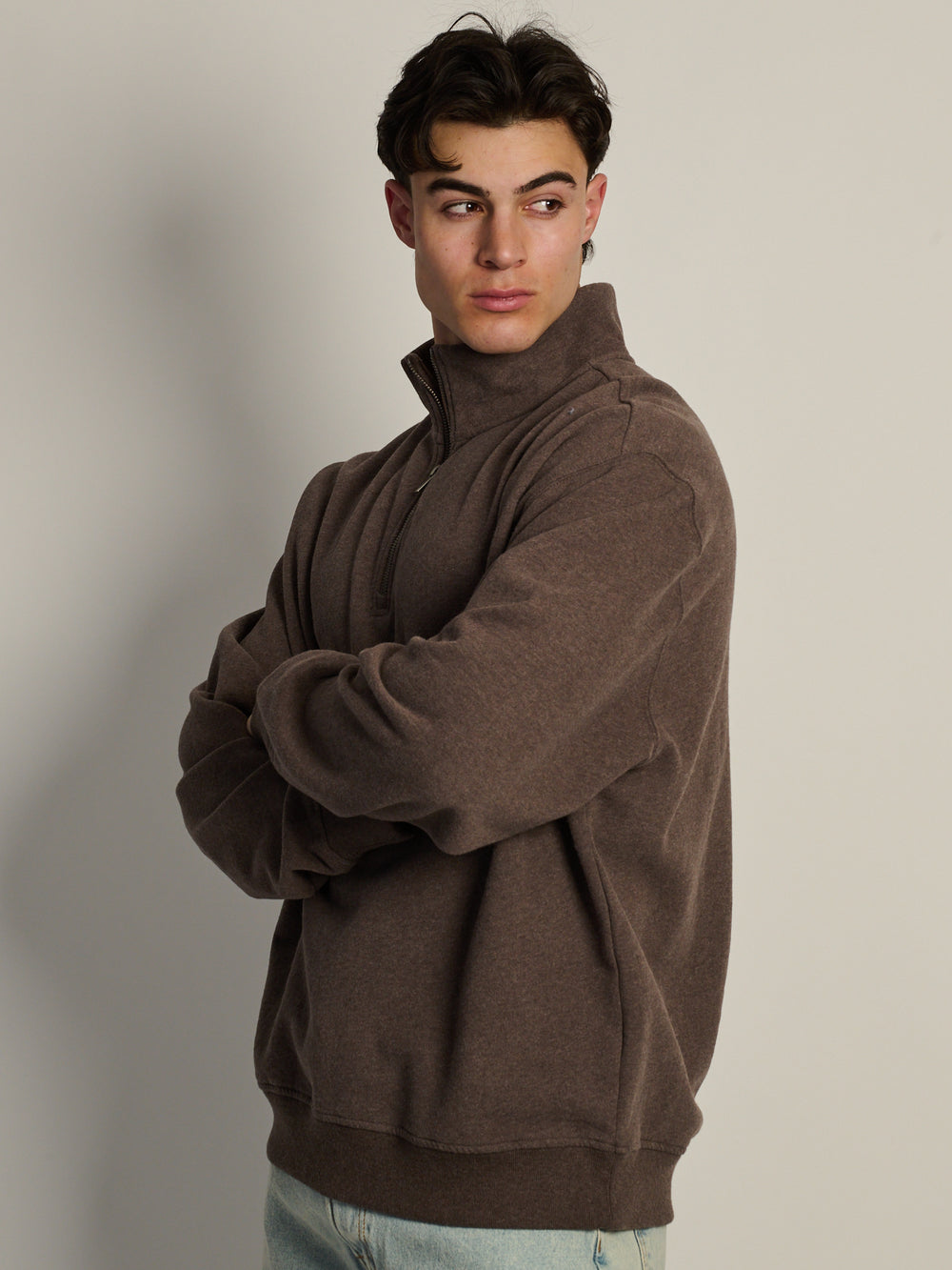 KOLBY RELAXED FIT QUARTER ZIP - CHOCOLATE