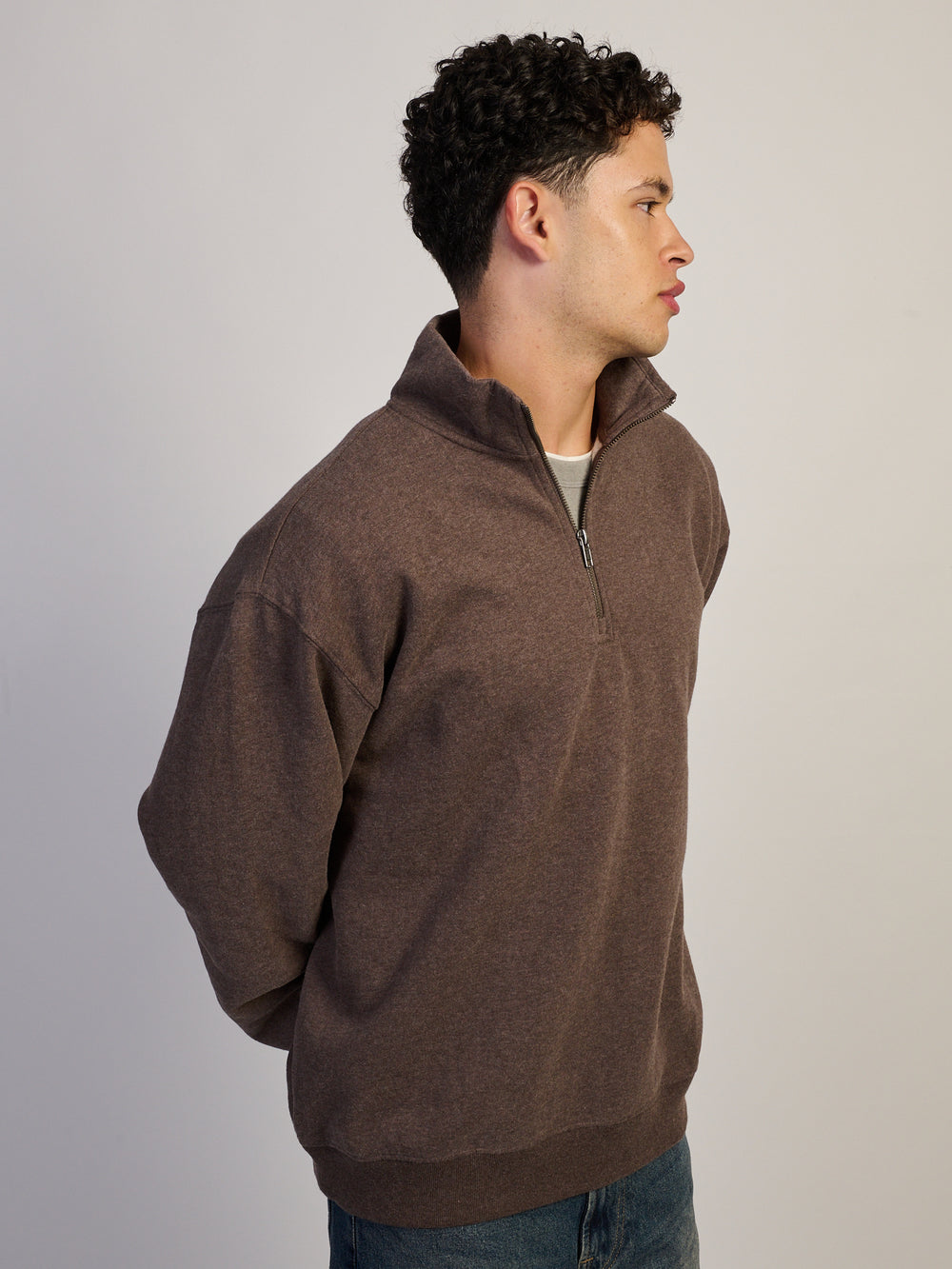 KOLBY KOLBY RELAXED FIT QUARTER ZIP - CHOCOLATE - Boathouse