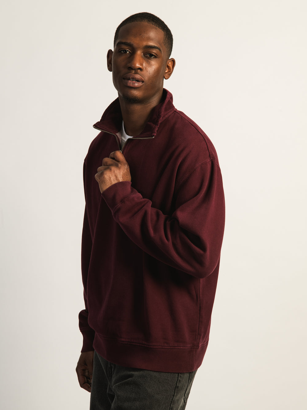 KOLBY RELAXED FIT QUARTER ZIP SWEATER - PLUM