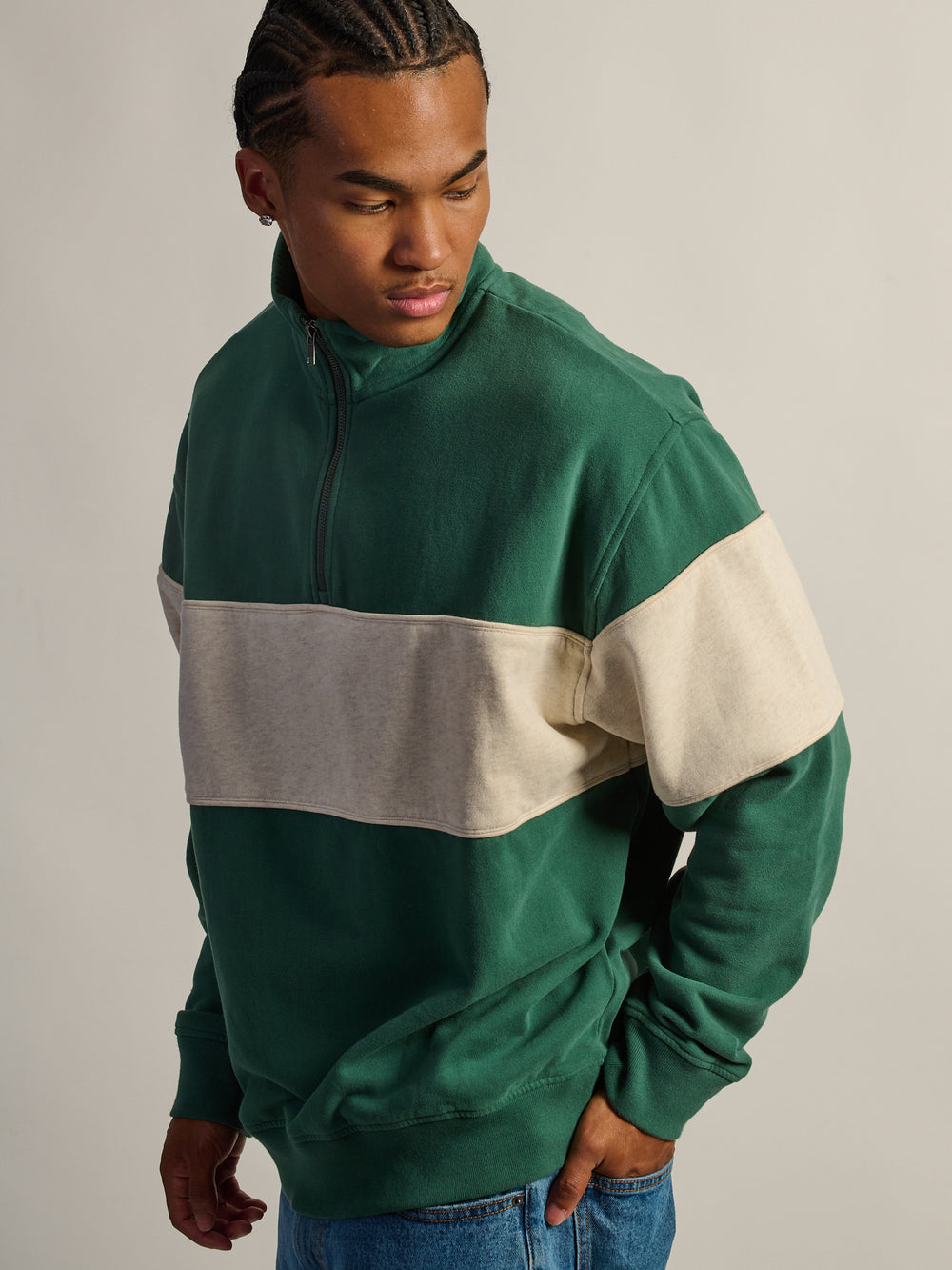 KOLBY SWEAT À CAPUCHE ZIPPÉ COUPE RELAXÉE - VERT
