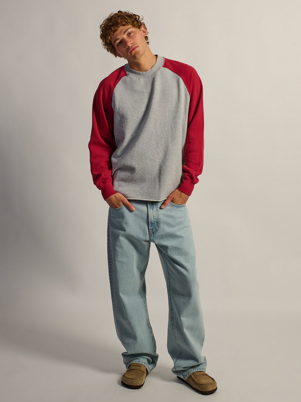 KOLBY RAGLAN CREW SWEAT À CAPUCHE - ROUGE
