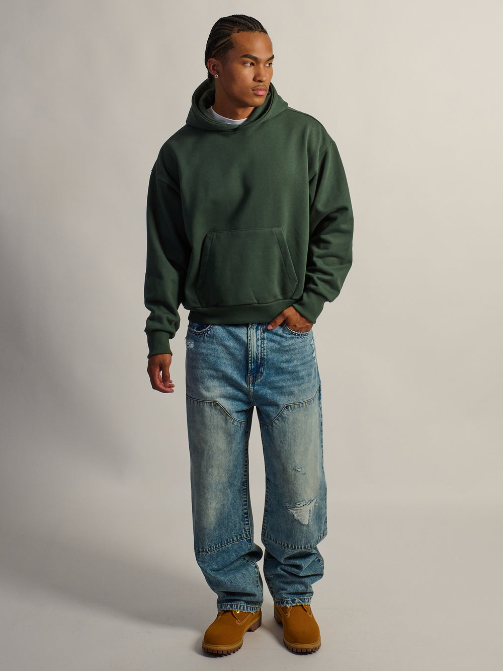 SWEAT À CAPUCHE LOURD COUPE COURT KOLBY - VERT