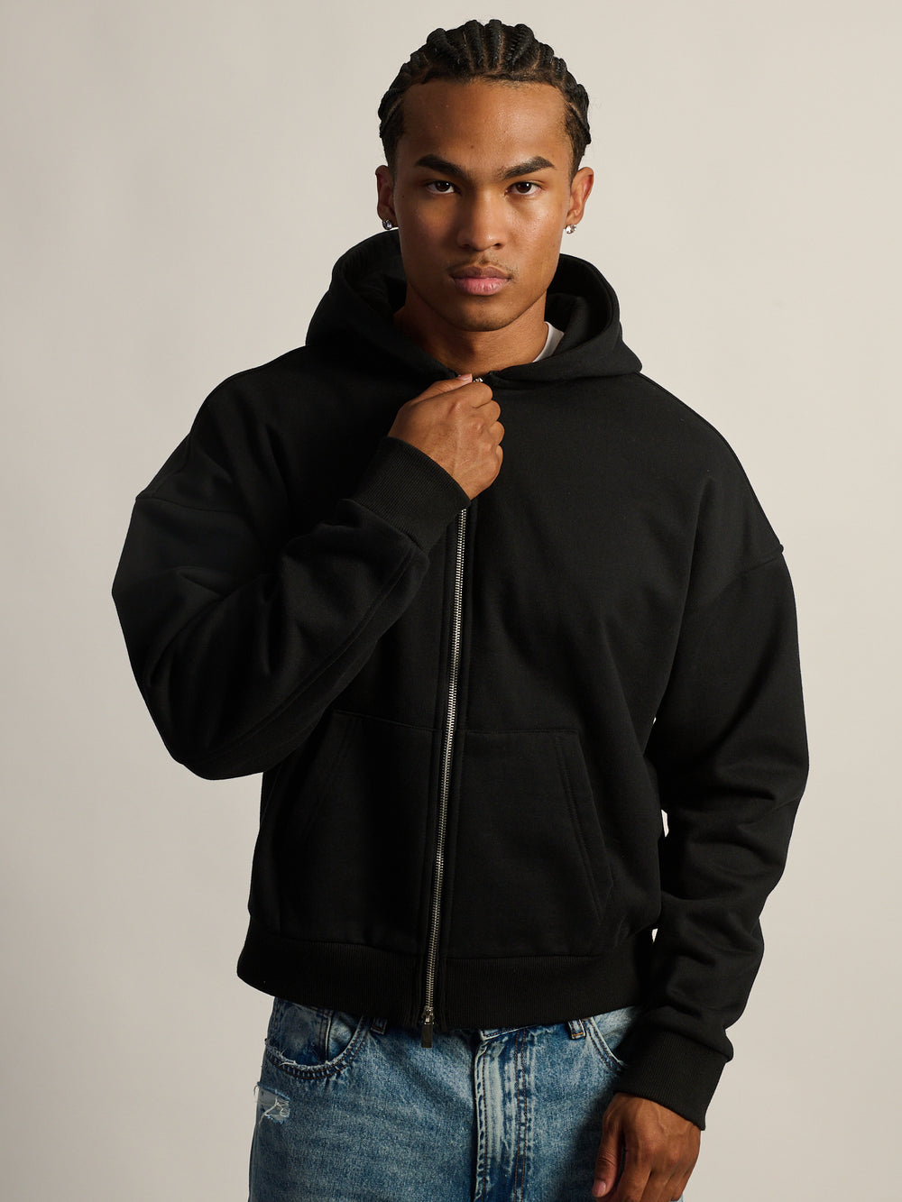 KOLBY SHORT CUT HEAVYWEIGHT ZIP - UP HOODIE - BLACK