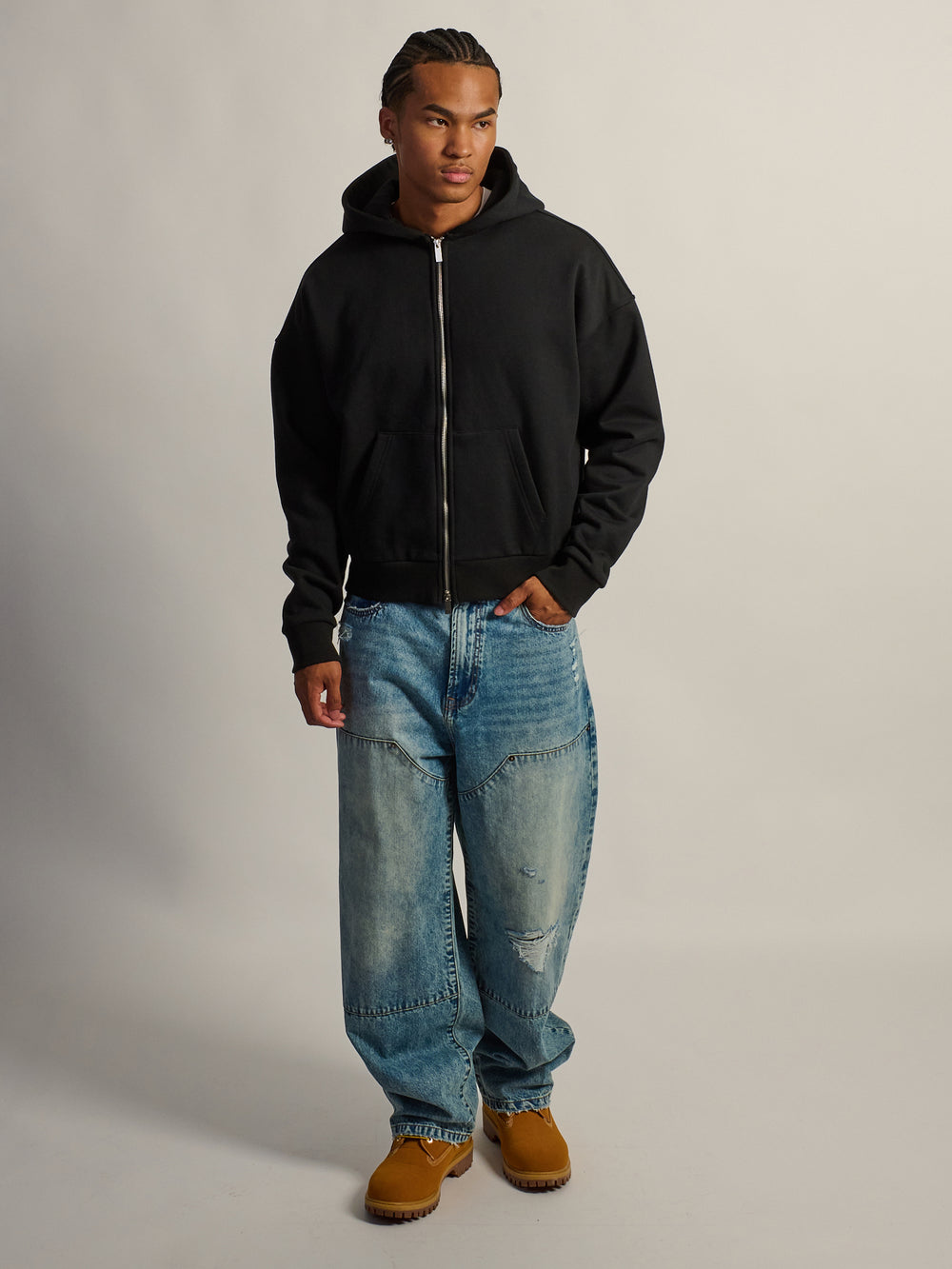 KOLBY SHORT CUT HEAVYWEIGHT ZIP - UP HOODIE - NOIR