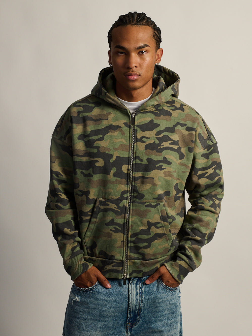 KOLBY SHORT CUT HEAVYWEIGHT ZIP - UP HOODIE - CAMOUFLAGE