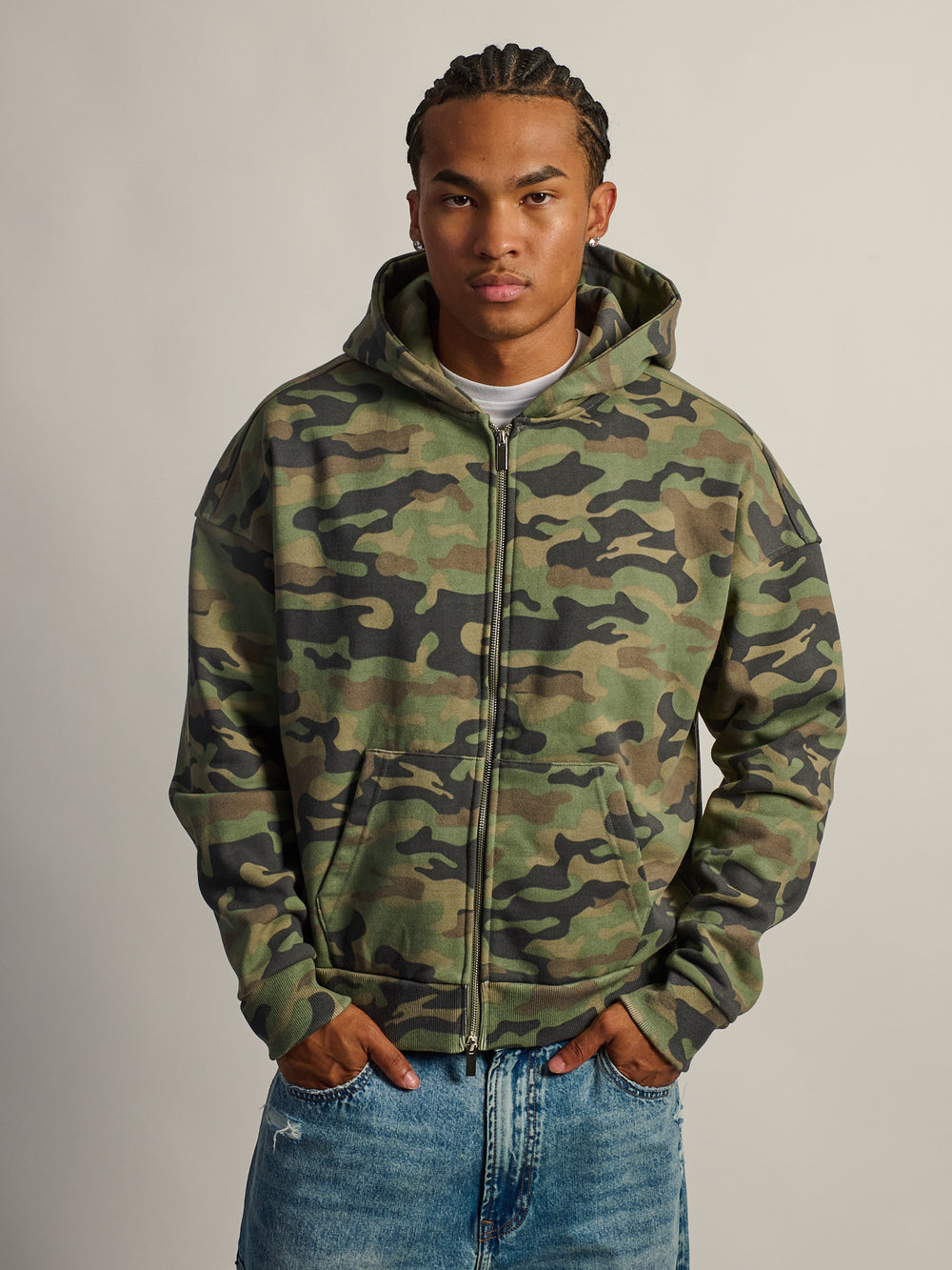 KOLBY SHORT CUT HEAVYWEIGHT ZIP - UP HOODIE - CAMOUFLAGE