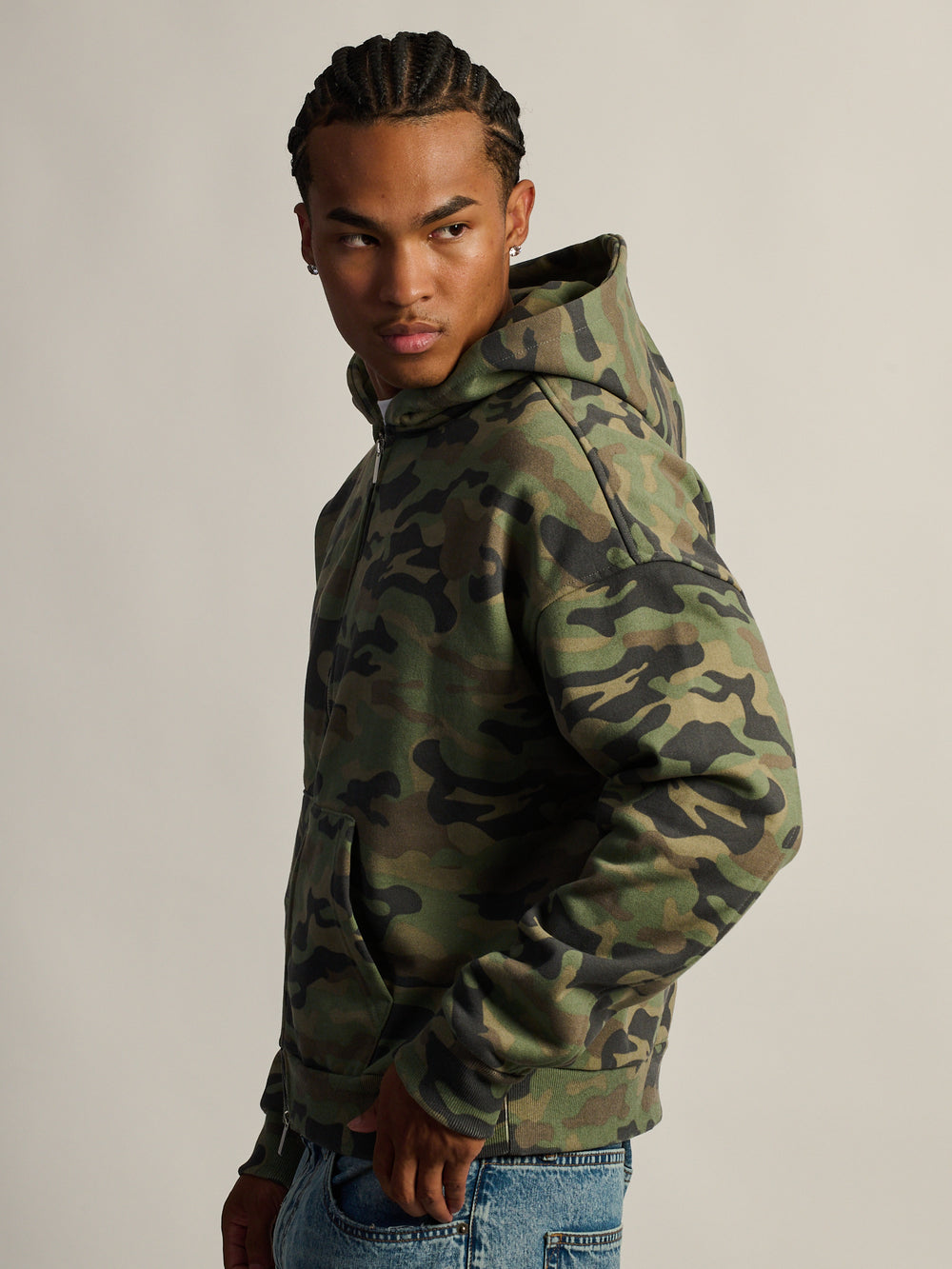 KOLBY SHORT CUT HEAVYWEIGHT ZIP - UP HOODIE - CAMOUFLAGE