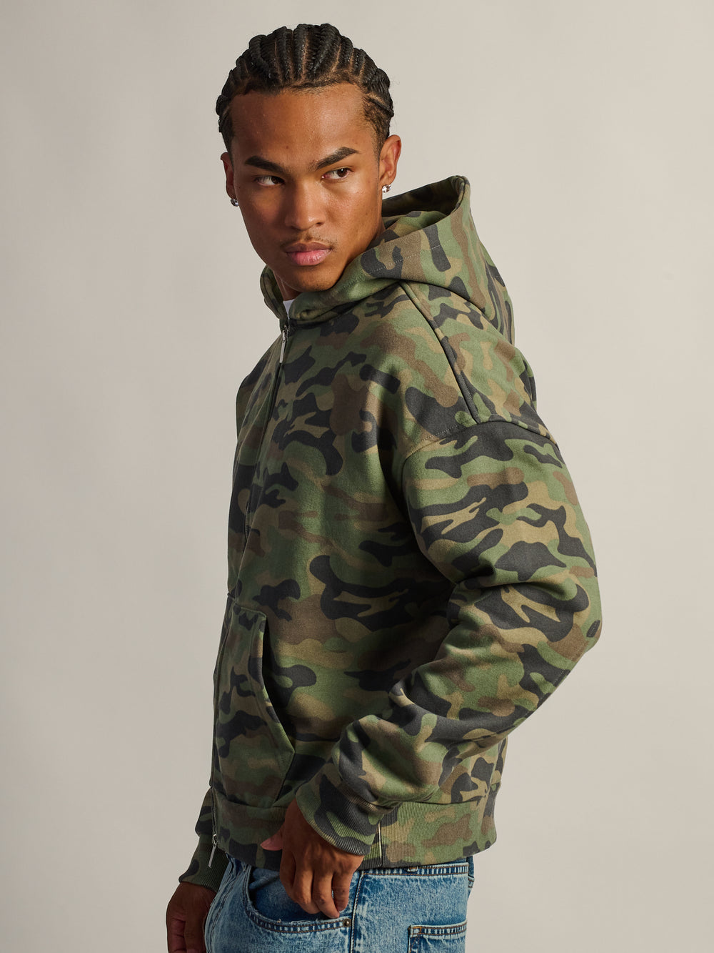 KOLBY SHORT CUT HEAVYWEIGHT ZIP - UP HOODIE - CAMOUFLAGE