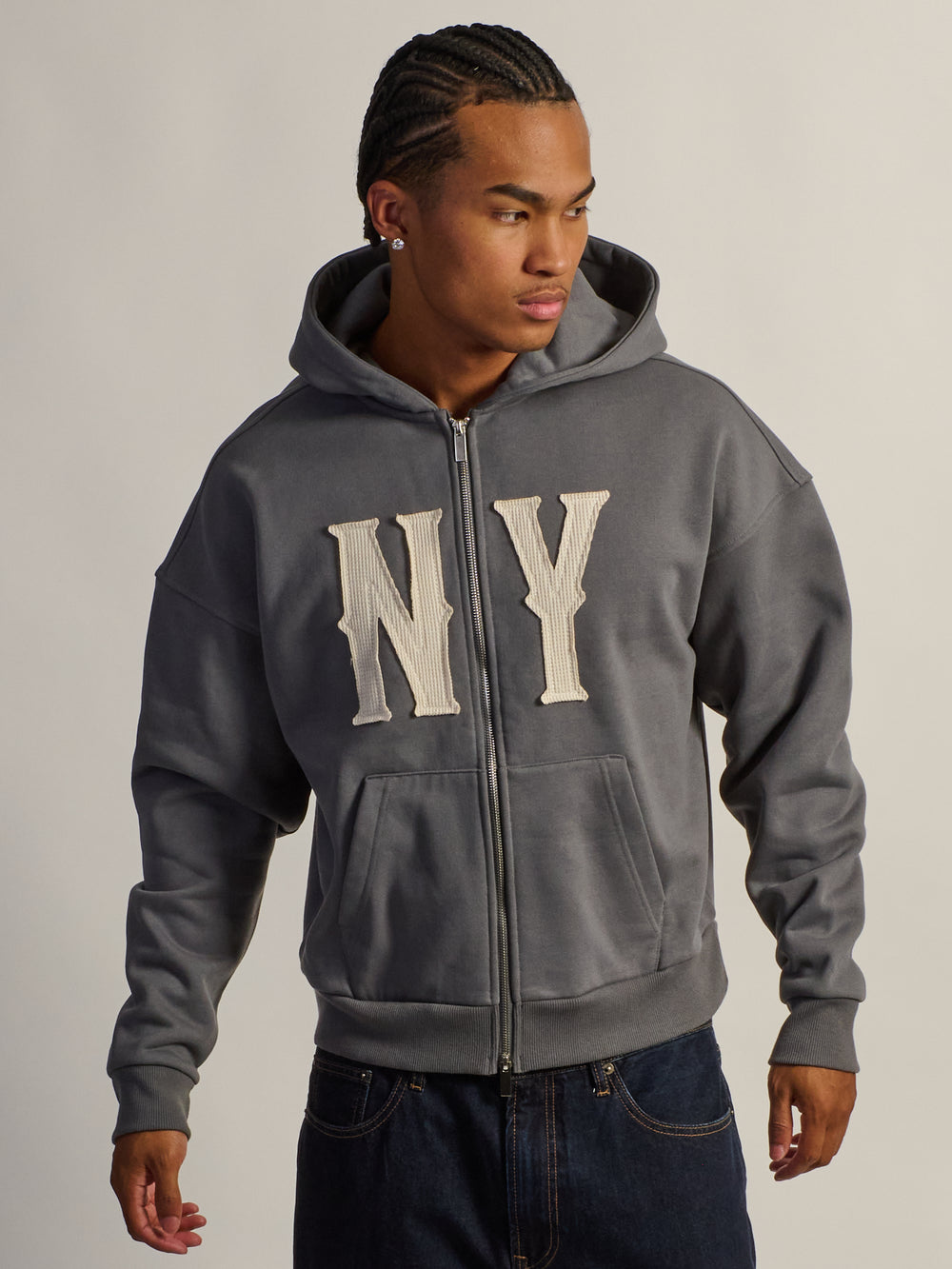 KOLBY SHORT CUT HEAVYWEIGHT ZIP - UP HOODIE - CHARBON