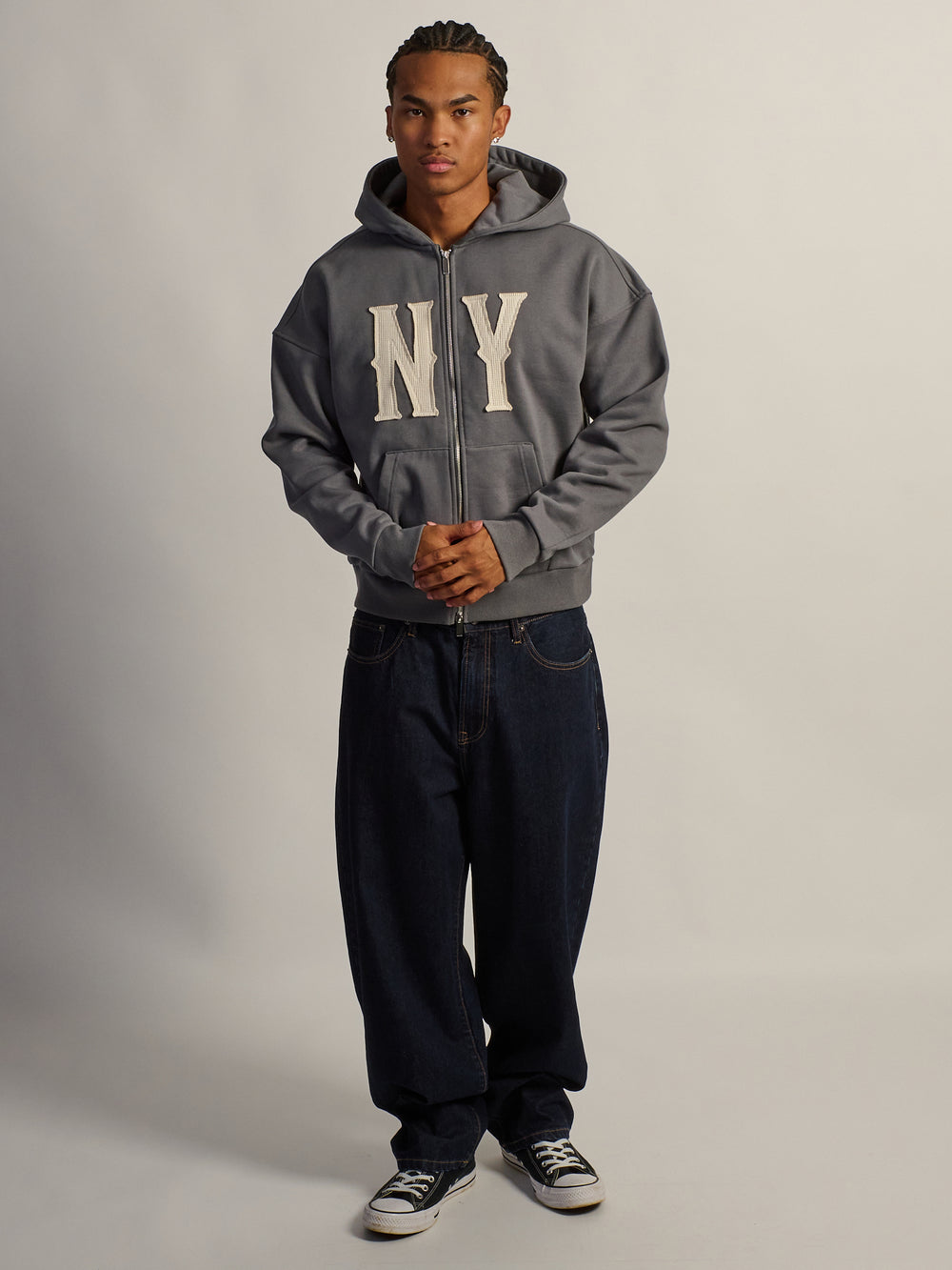 KOLBY SHORT CUT HEAVYWEIGHT ZIP - UP HOODIE - CHARBON