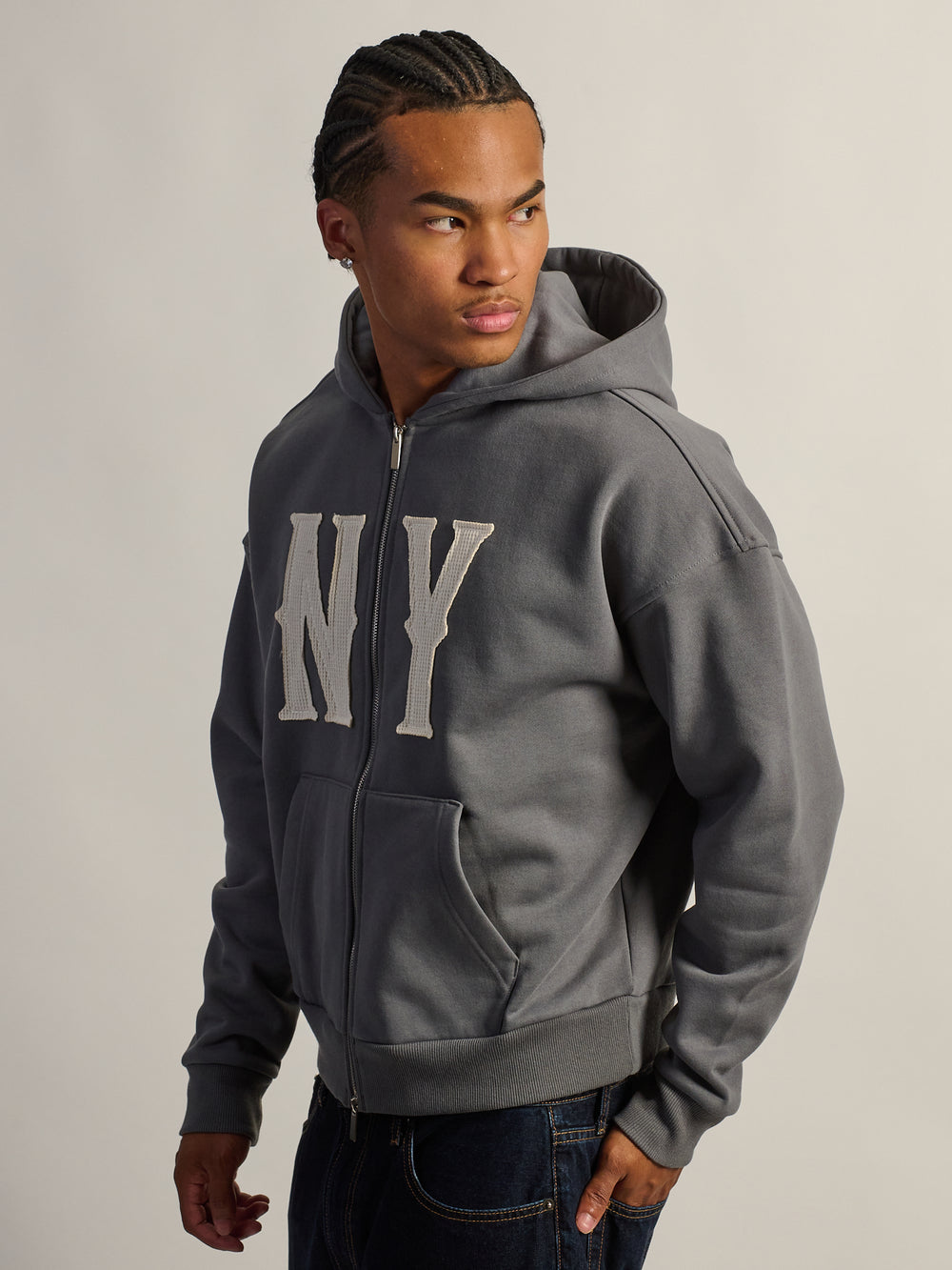 KOLBY SHORT CUT HEAVYWEIGHT ZIP - UP HOODIE - CHARBON