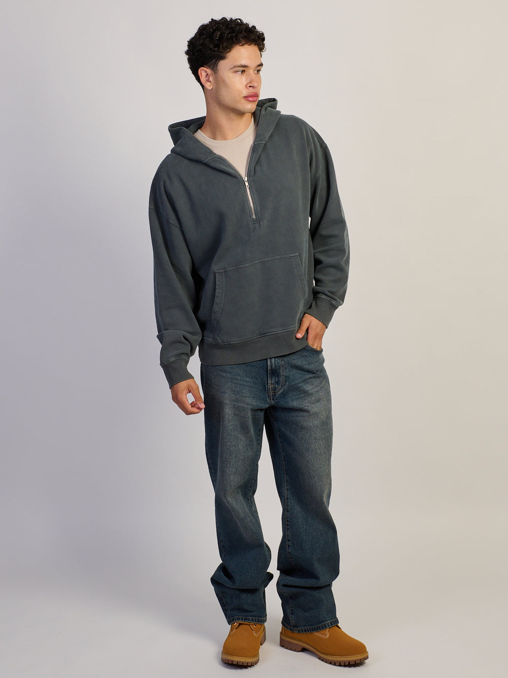 KOLBY KOLBY RELAXED FIT QUARTER ZIP HOODIE - CHARCOAL - Boathouse