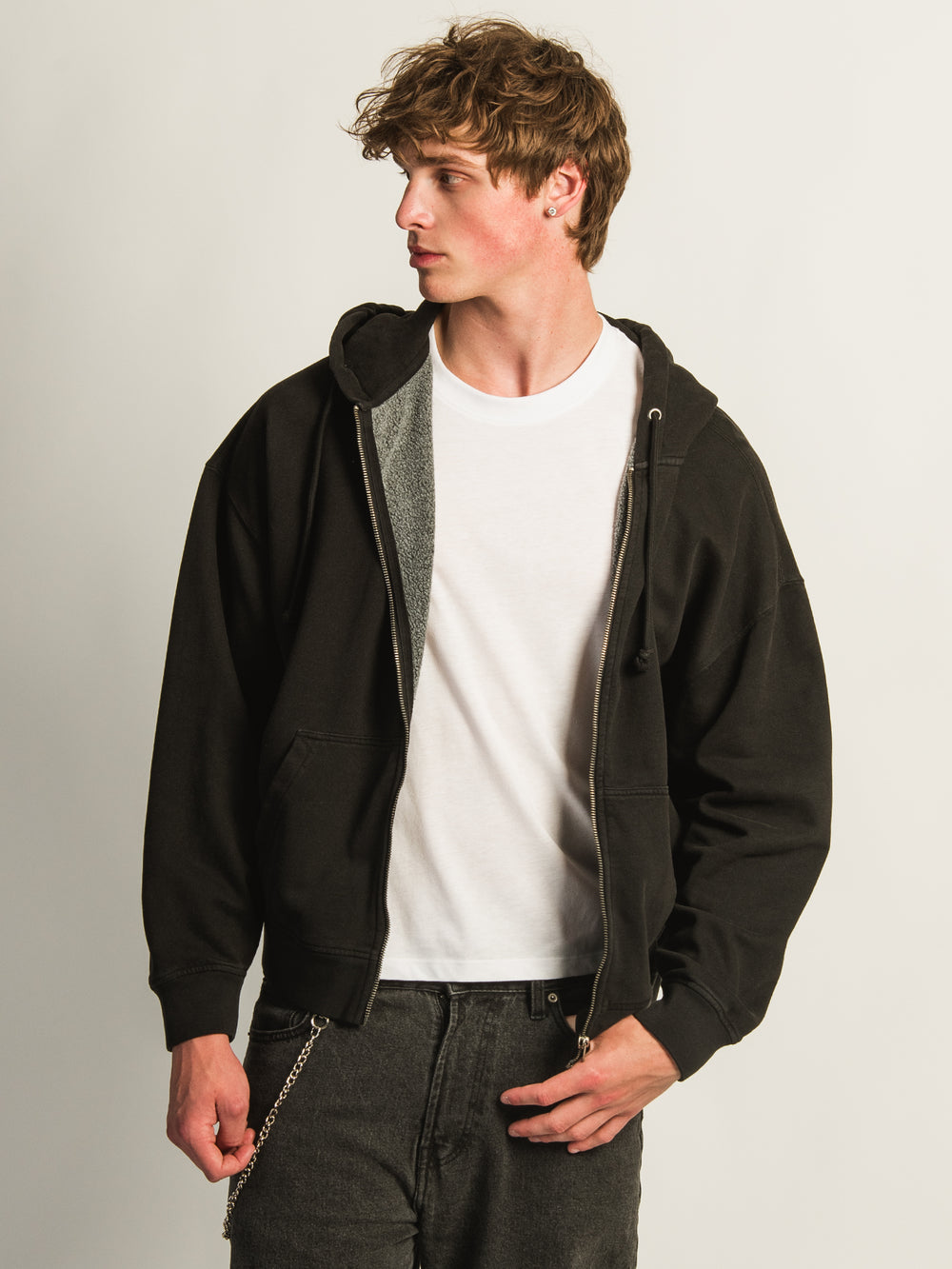 KOLBY RELAXED CREW FIT FULL ZIP HOODIE - BLACK