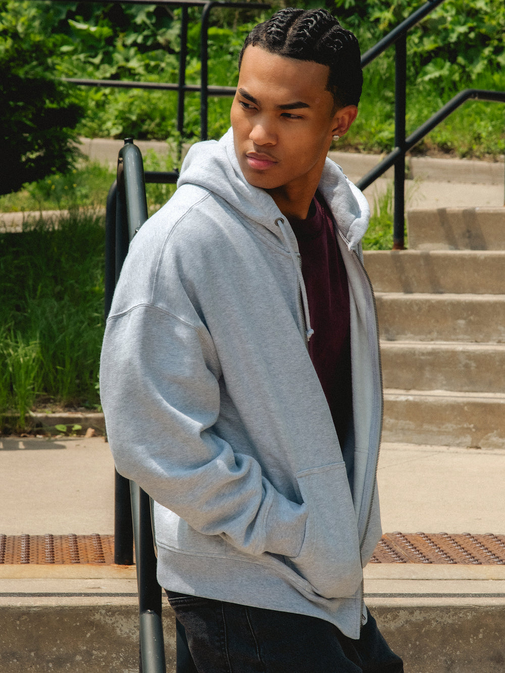 KOLBY RELAXED CREW FIT FULL ZIP HOODIE - HEATHER GREY