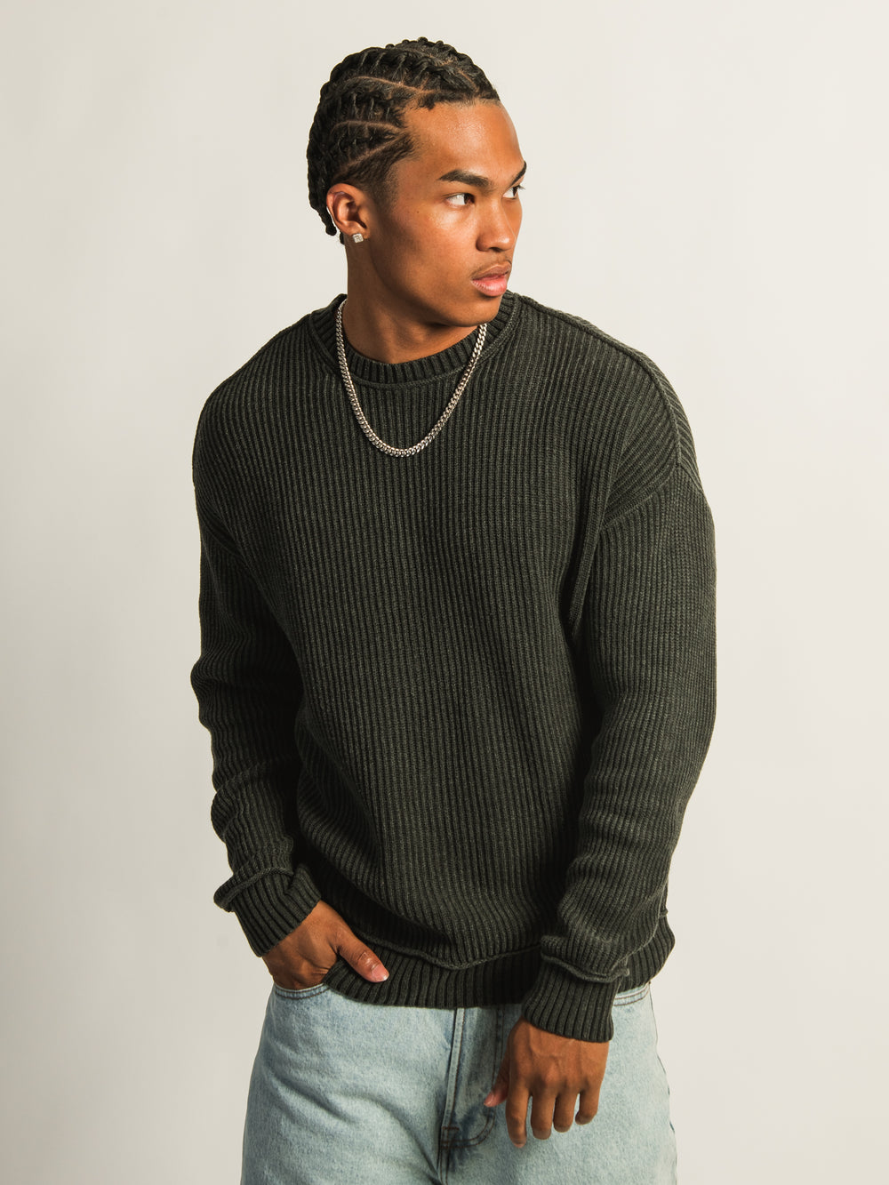 KOLBY RIB KNIT SWEATER - BLACK