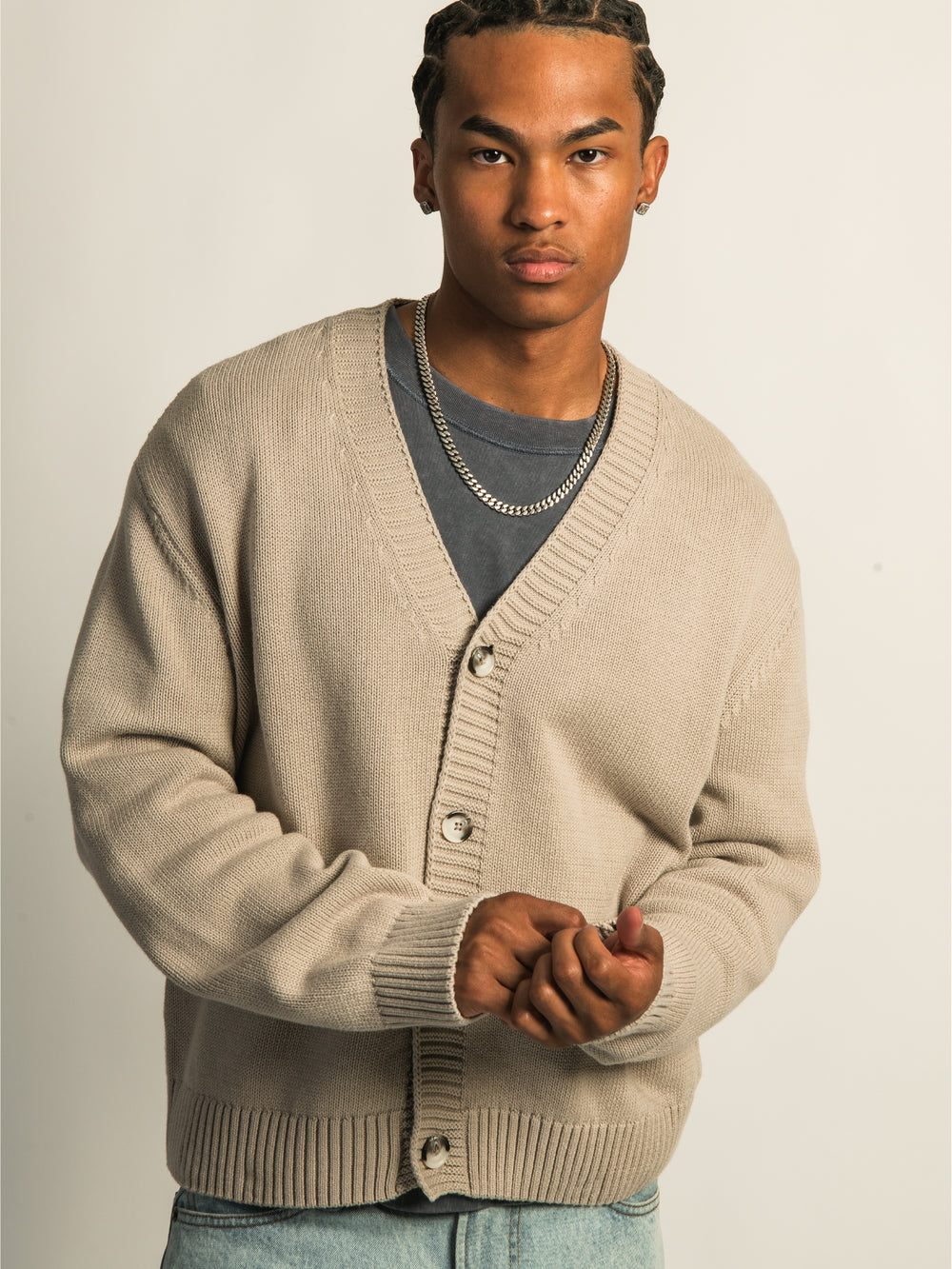 KOLBY BOXY CARDIGAN - PEBBLE