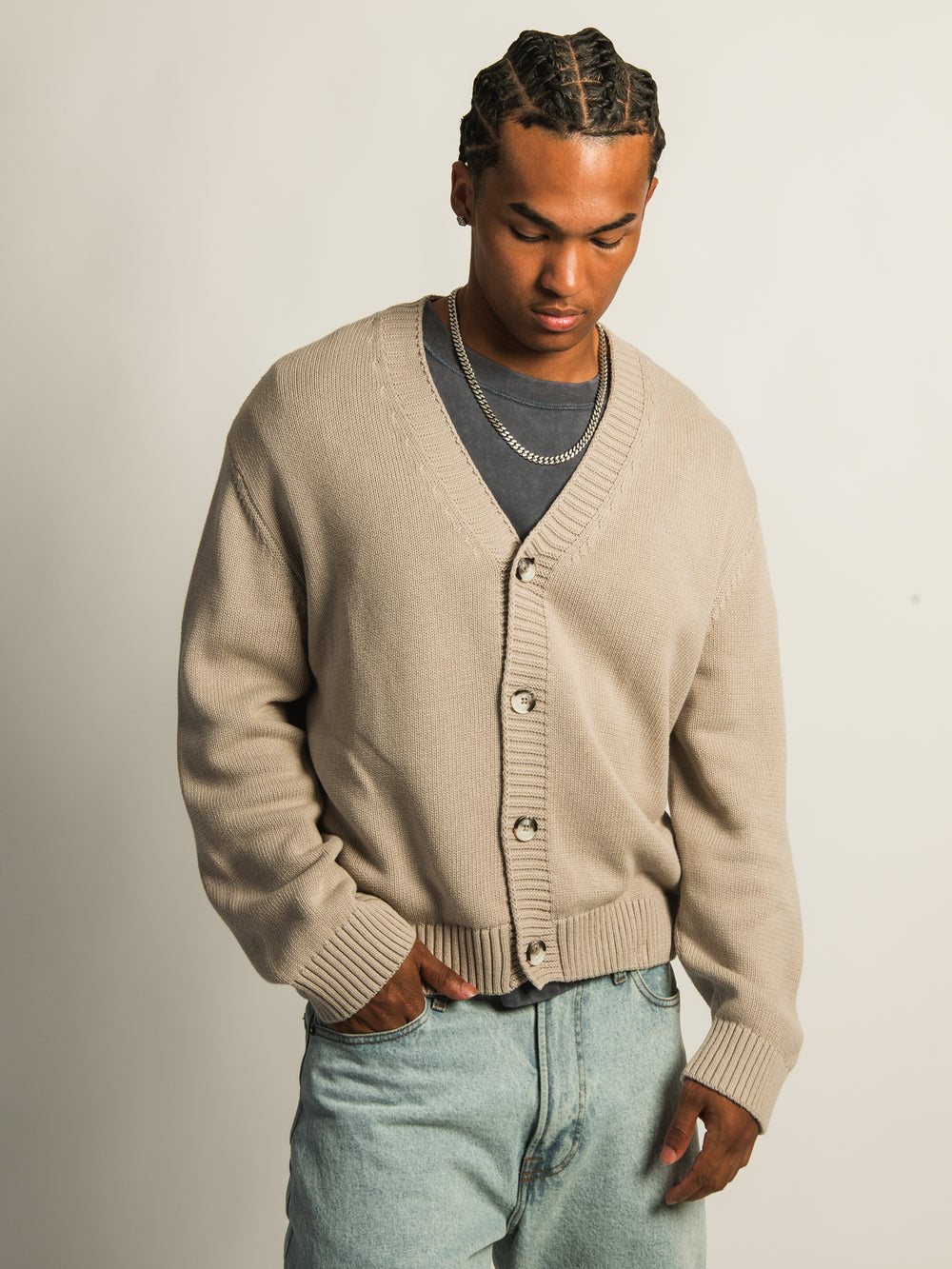 KOLBY BOXY CARDIGAN - PEBBLE