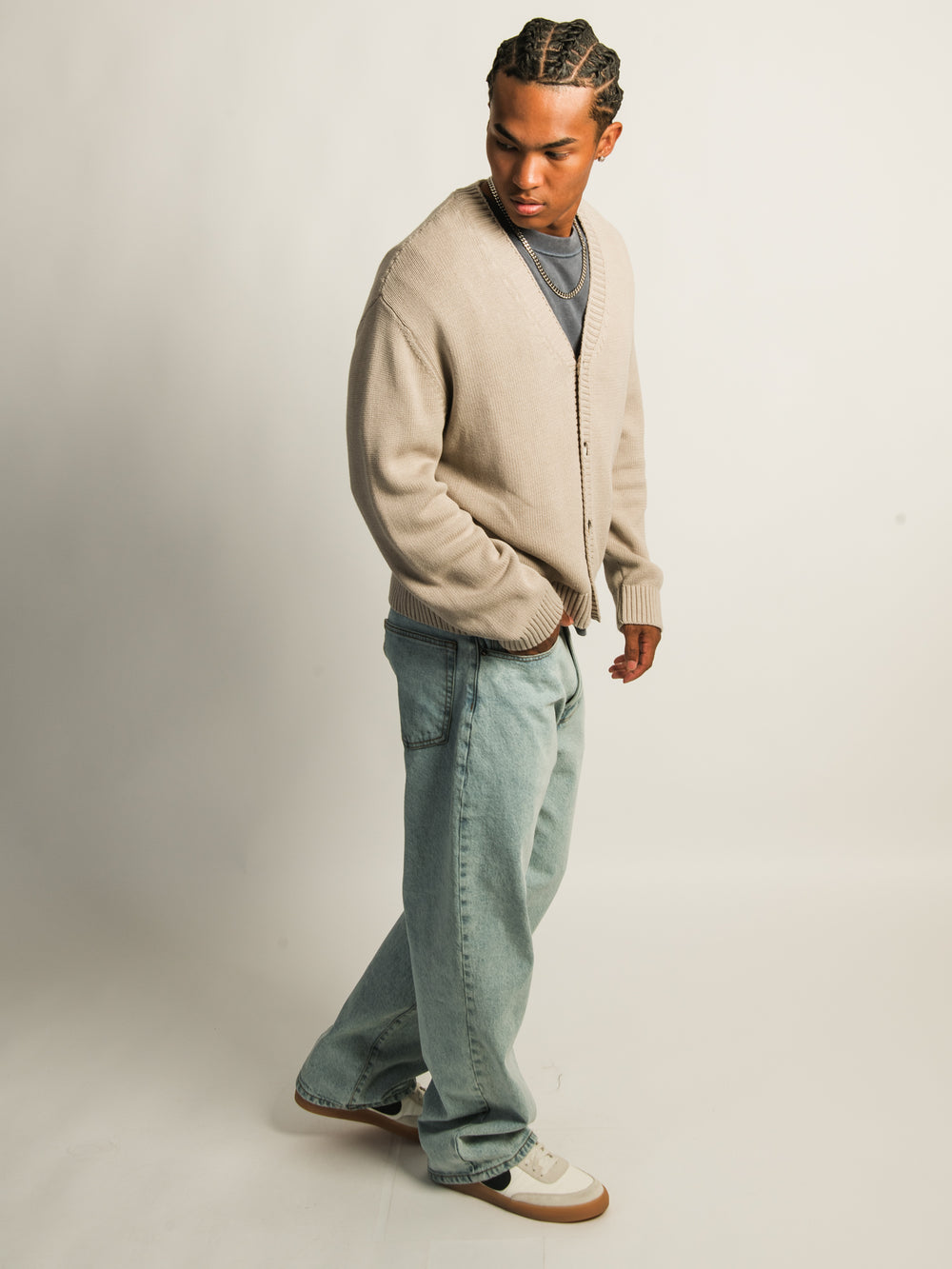 KOLBY BOXY CARDIGAN - PEBBLE