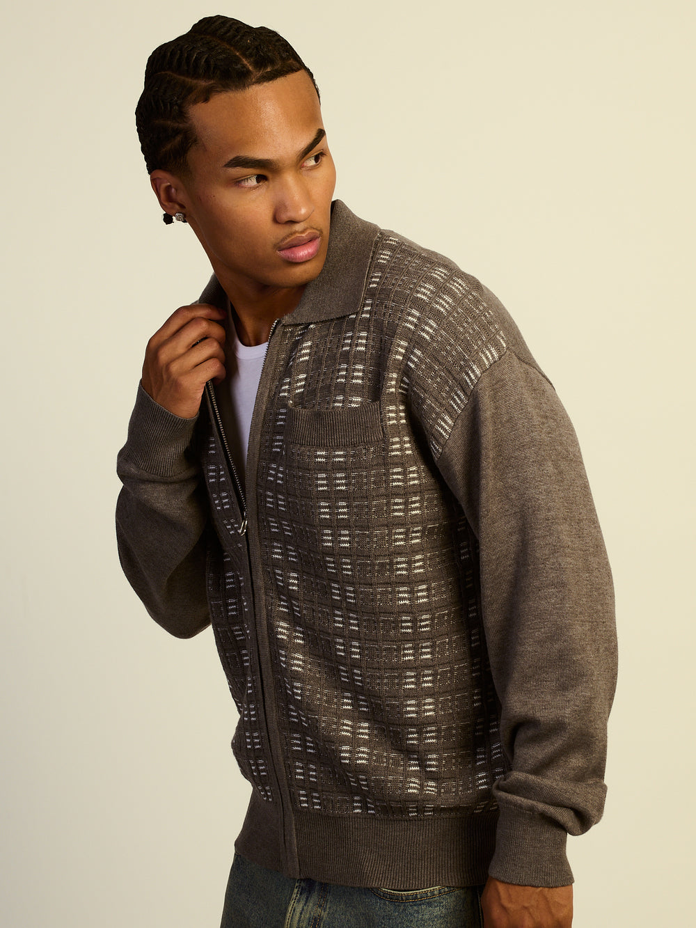 KOLBY COLLARED ZIP UP - CHARCOAL