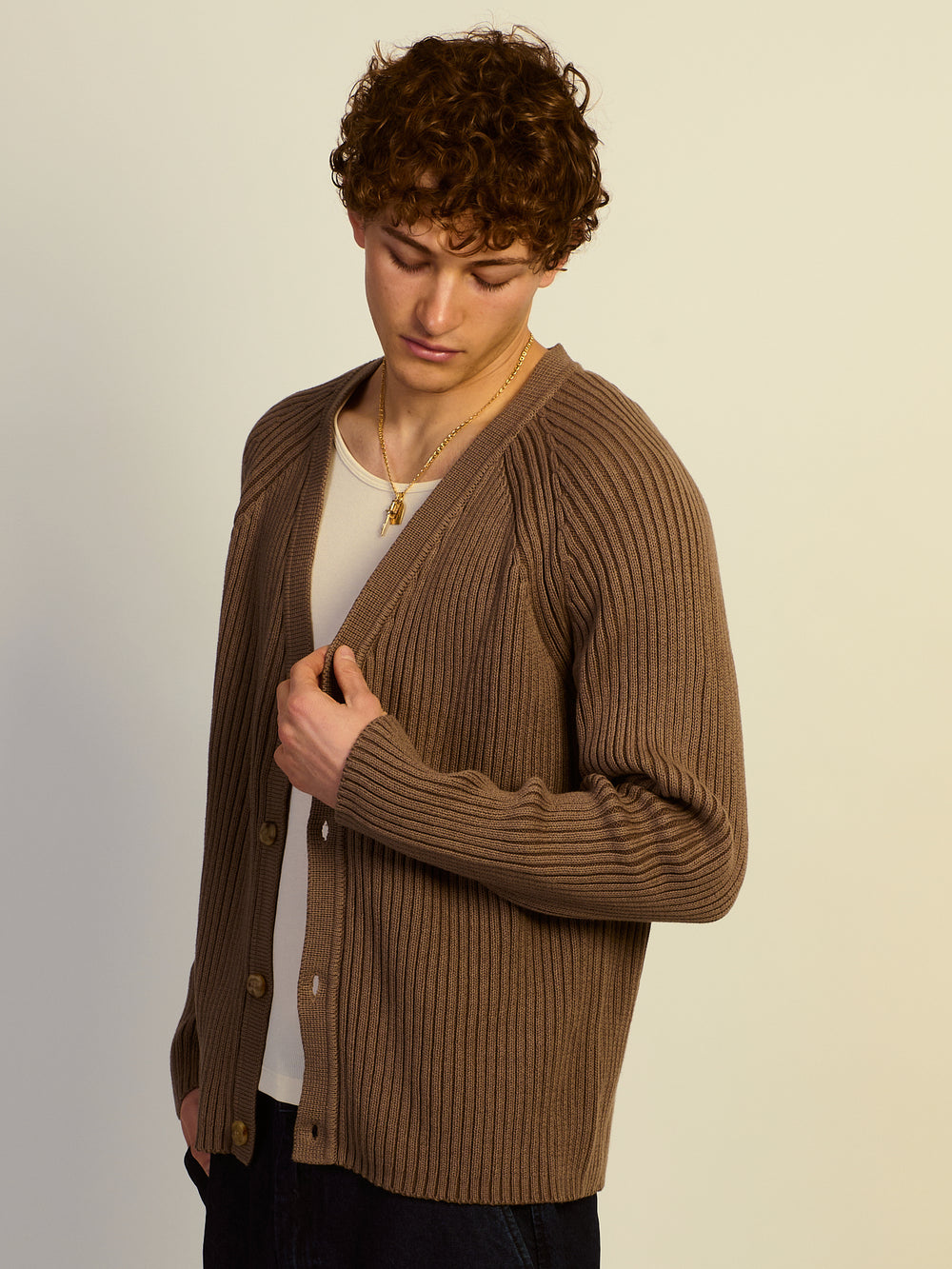 KOLBY RIBBED CARDIGAN - IRON