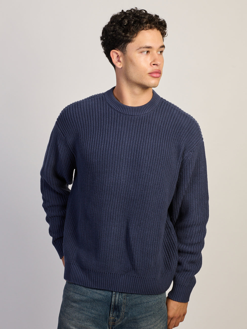 CHANDAIL À COL ROND KOLBY EN TRICOT WAFFLE - BLEU MARINE