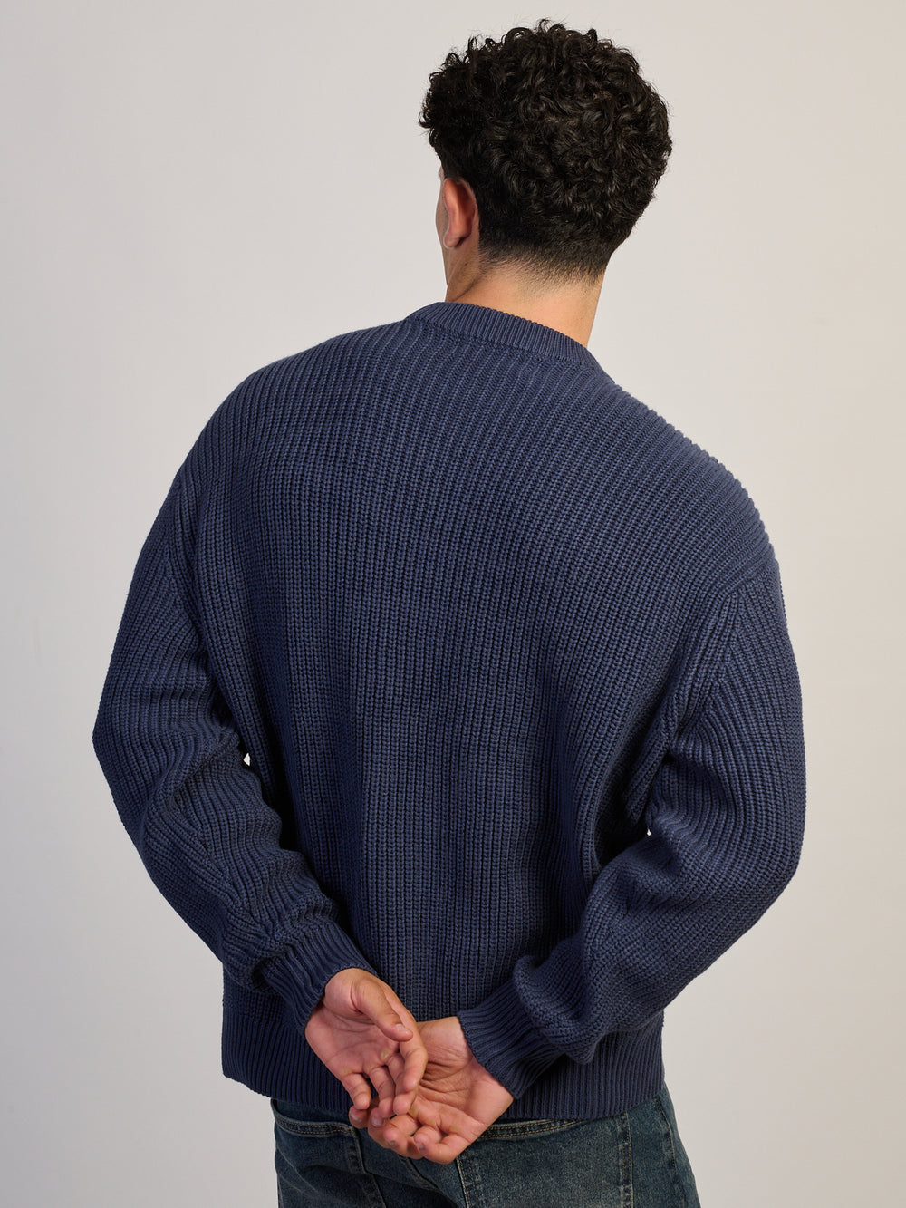 CHANDAIL À COL ROND KOLBY EN TRICOT WAFFLE - BLEU MARINE