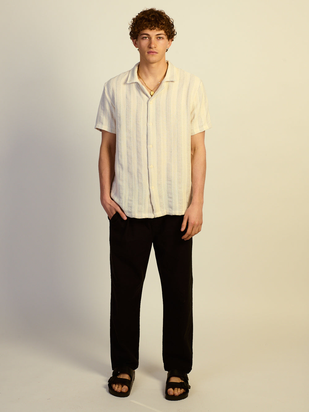 PANTALON KOLBY COUPE AMPLE, MÉLANGE LIN - NOIR