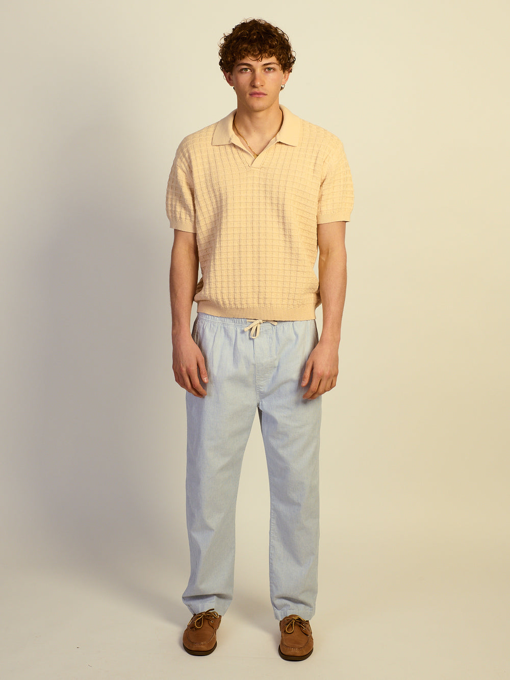 PANTALON KOLBY COUPE AMPLE, MÉLANGE LIN - BLEU