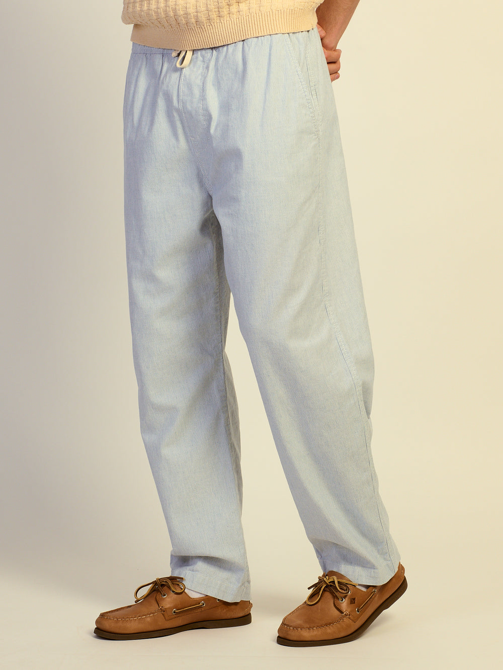 PANTALON KOLBY COUPE AMPLE, MÉLANGE LIN - BLEU